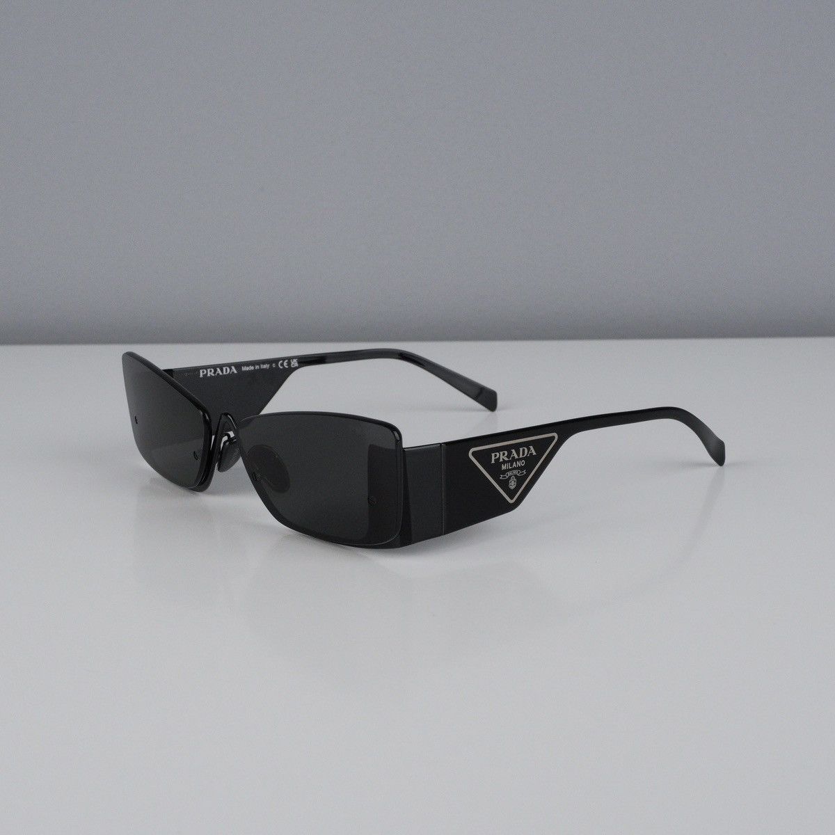 image of Prada Ss23 Silver Logo Black Rectangular Sunglasses, Men's