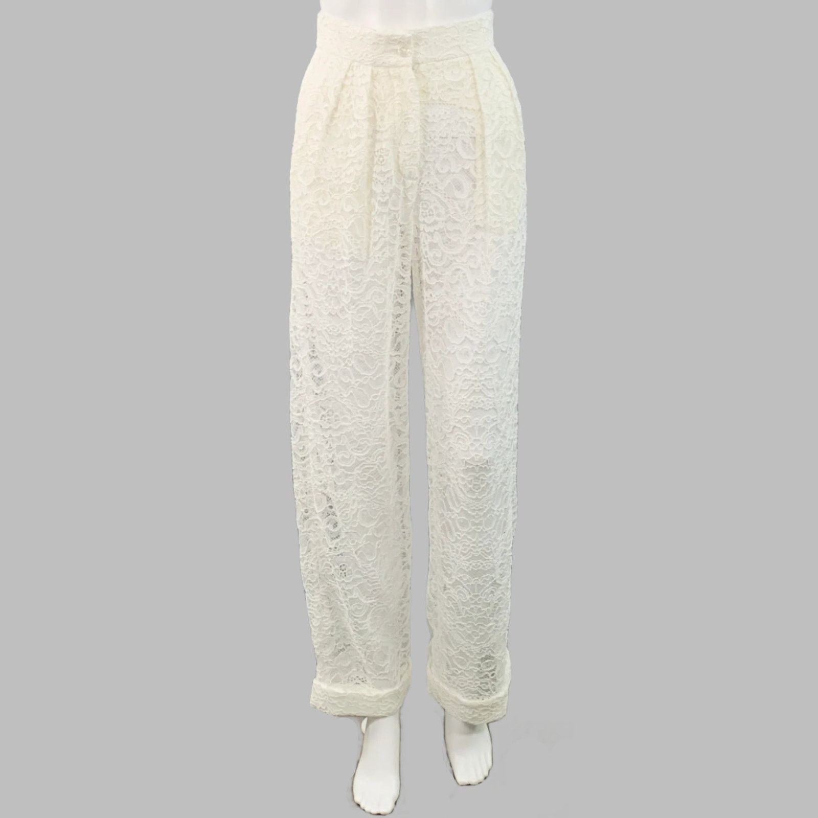 Other INTERIOR Size XS Off White Nylon Blend Lace Shirt Pants Set Size XS / US 0-2 / IT 36-38 - 4 Thumbnail