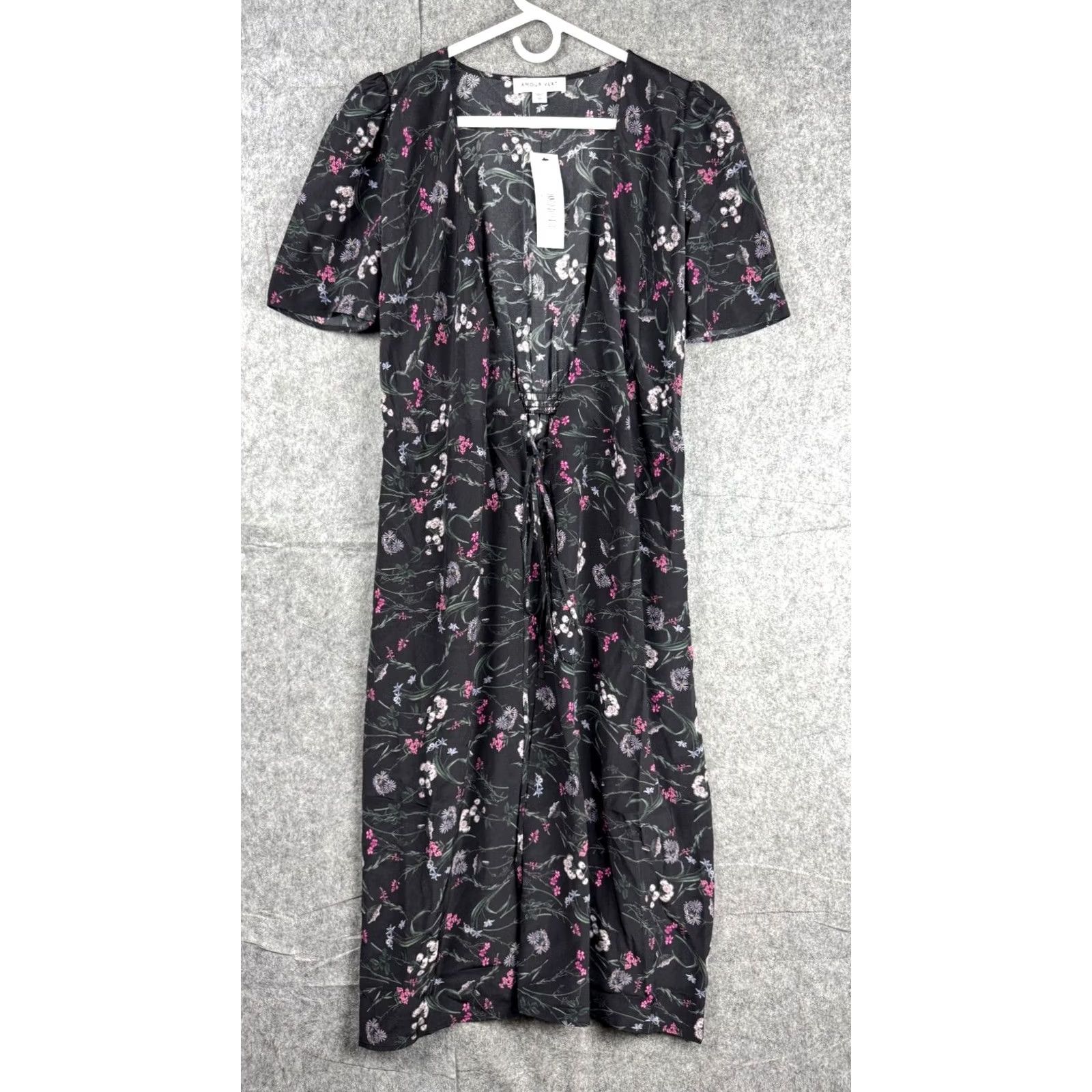 Vintage Amour Vert Dress Women's XS Silk Floral Pockets Tie Slim Fit Calf Length NWT Size XS / US 0-2 / IT 36-38 - 2 Thumbnail