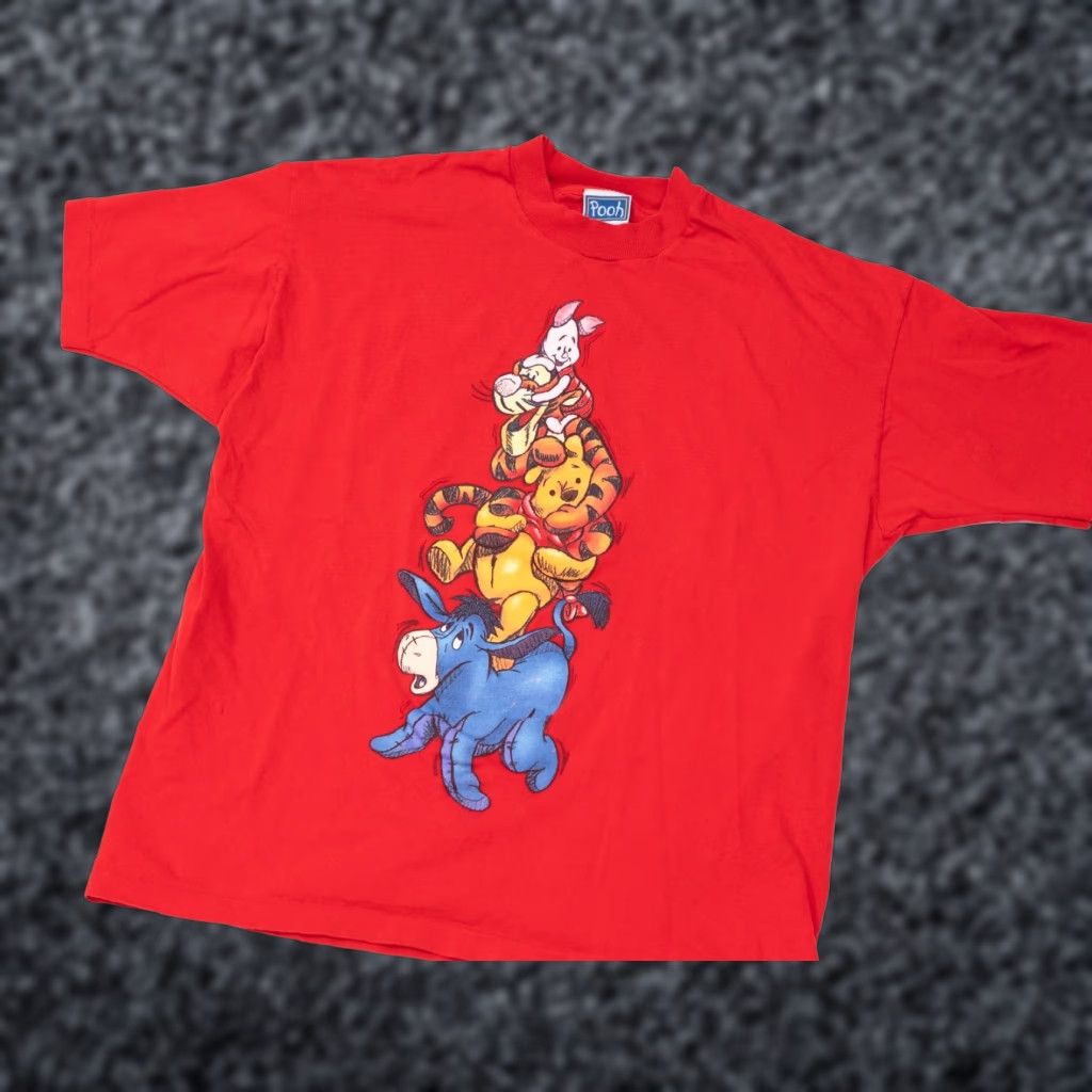 Disney VINTAGE Disney Tee Hundred Acre Friends L T-Shirt 90s Winnie the Pooh Tigger Piglet Gray Red Crew Neck Mens L Size US L / EU 52-54 / 3 - 1 Thumbnail
