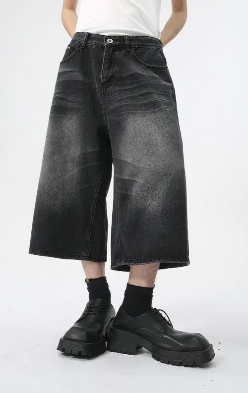 Other Black washed vintage distressed straight denim shorts Size US 32 / EU 48 - 3 Thumbnail