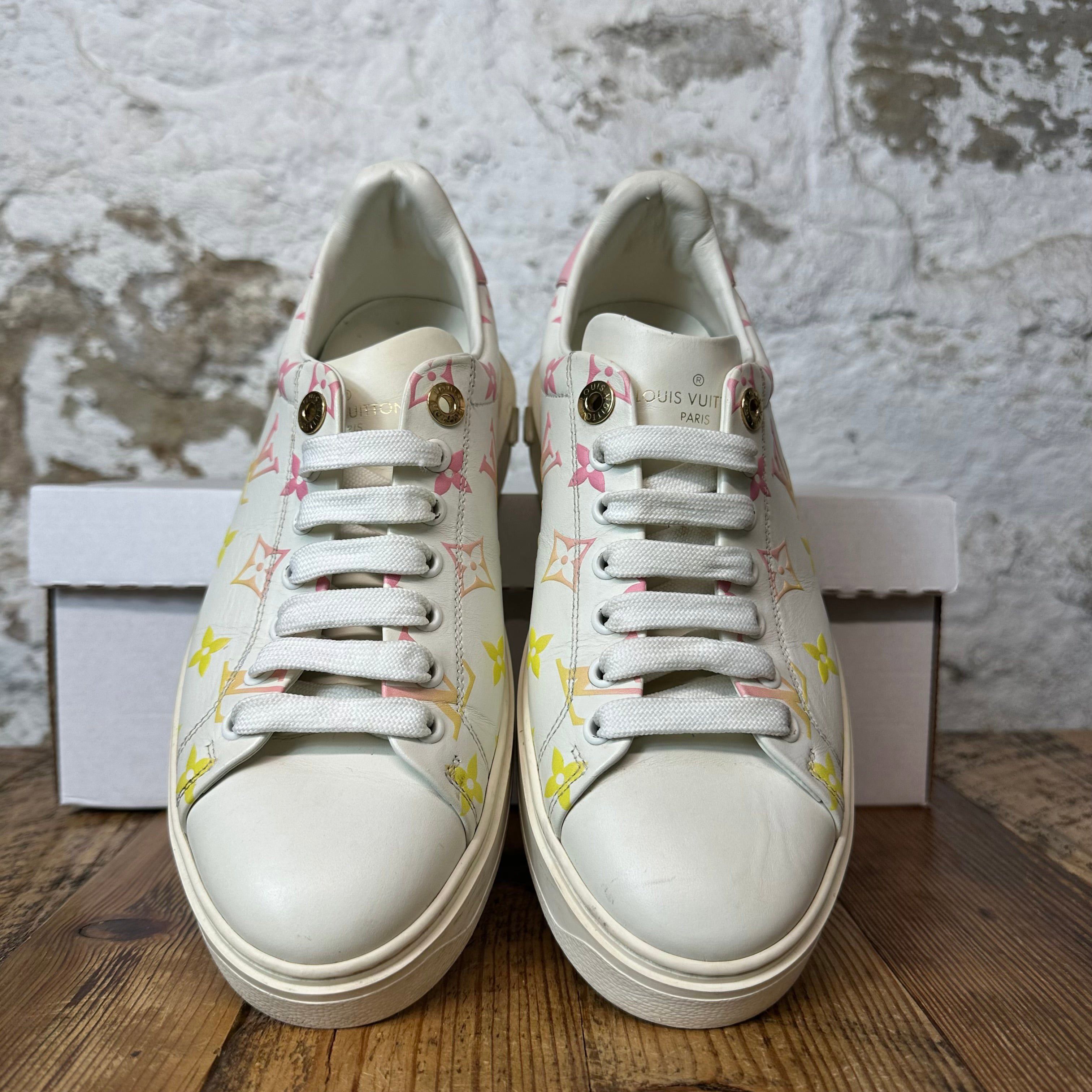 Louis Vuitton Louis Vuitton Pink Yellow Monongram Time Out White Sneaker S Size US 6 / EU 39 - 3 Thumbnail