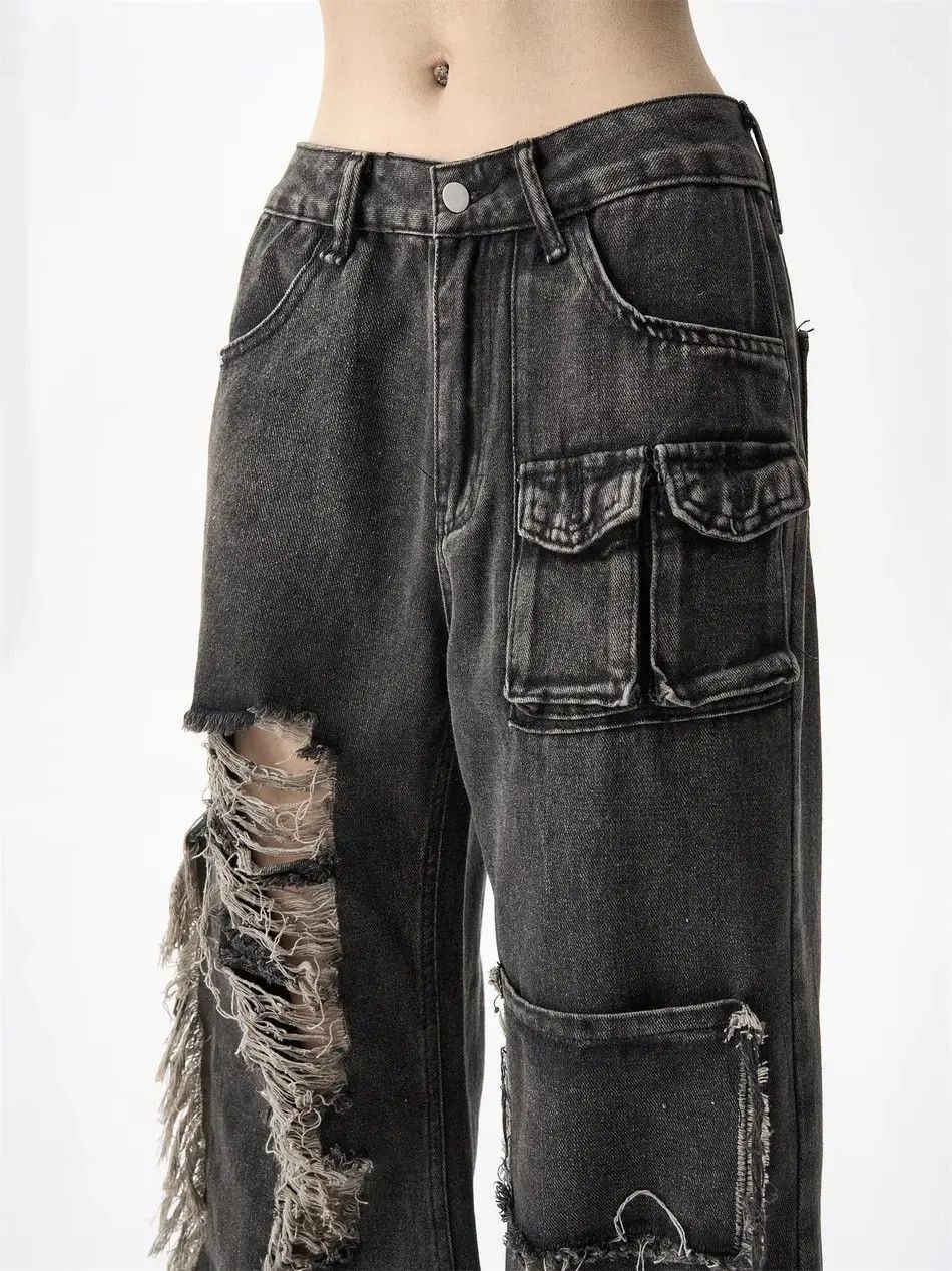 Japanese Brand Loose wide leg distressed jeans Size US 32 / EU 48 - 4 Thumbnail