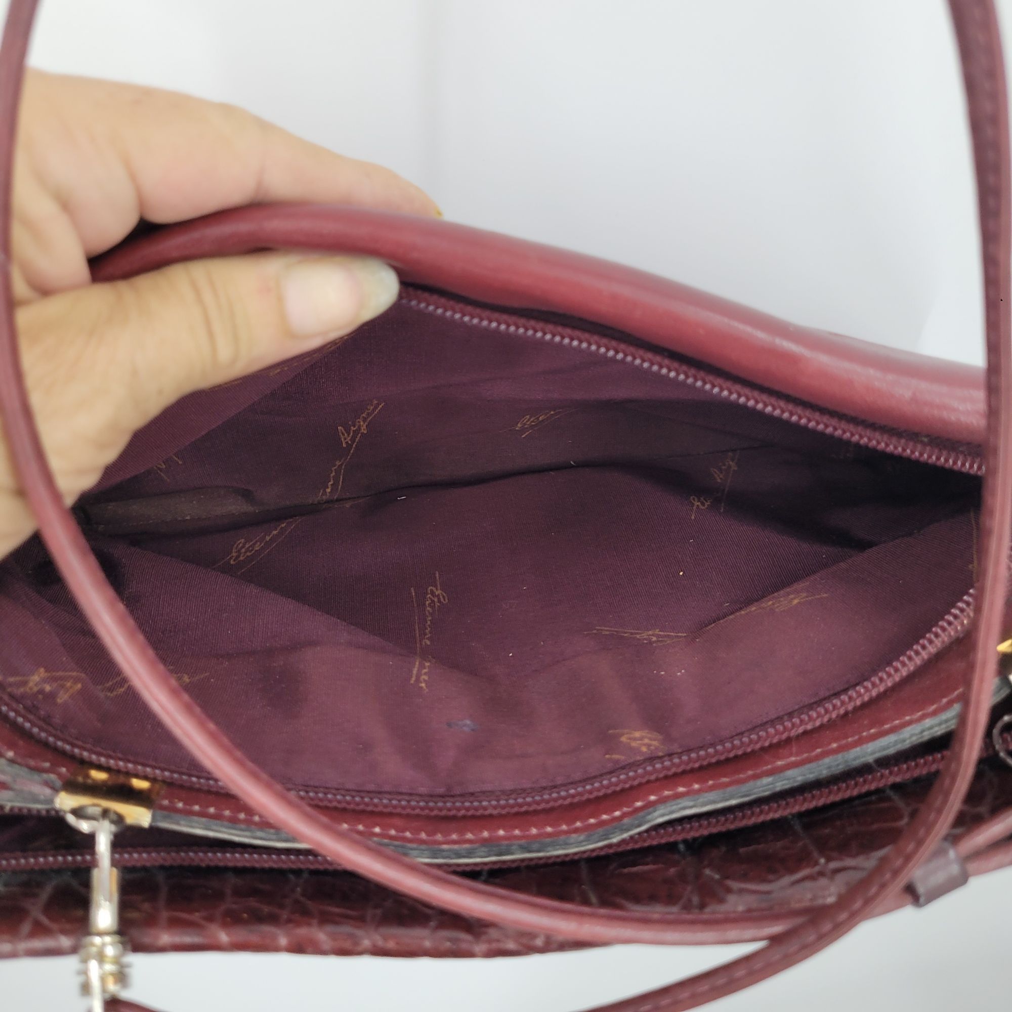 Etienne Aigner Vtg Oxblood Burgundy Wine Leather Embossed Croc Convertible Size ONE SIZE - 5 Thumbnail