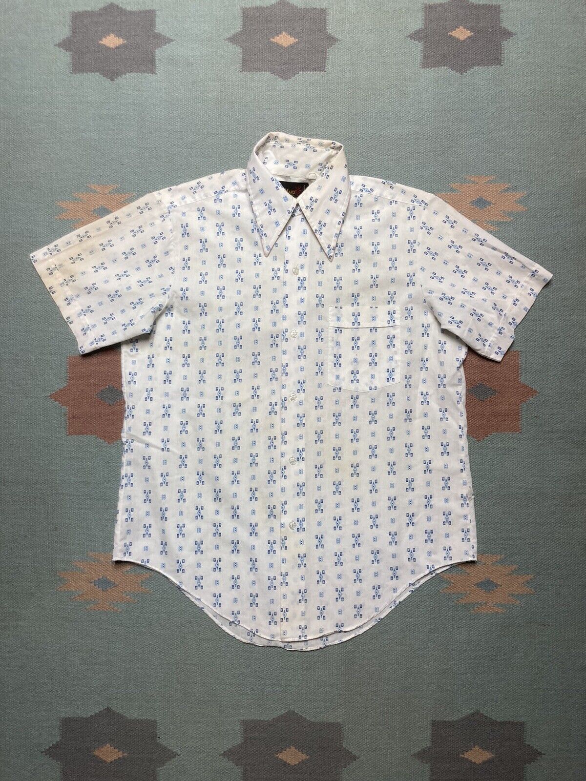 Vintage Vtg 70s button shirt dagger collar geometric diamond medium Size US M / EU 48-50 / 2 - 1 Thumbnail