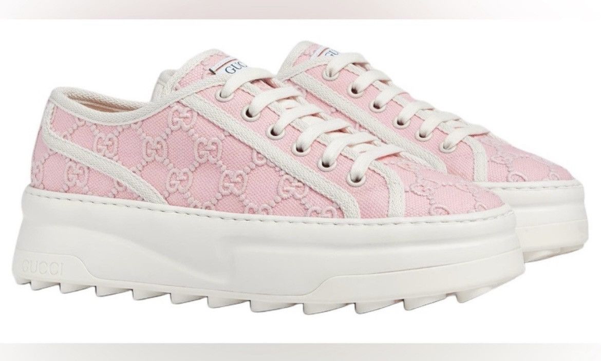 Gucci Tennis 1977 Pink GG Logo Embroidery Low Top Sneaker