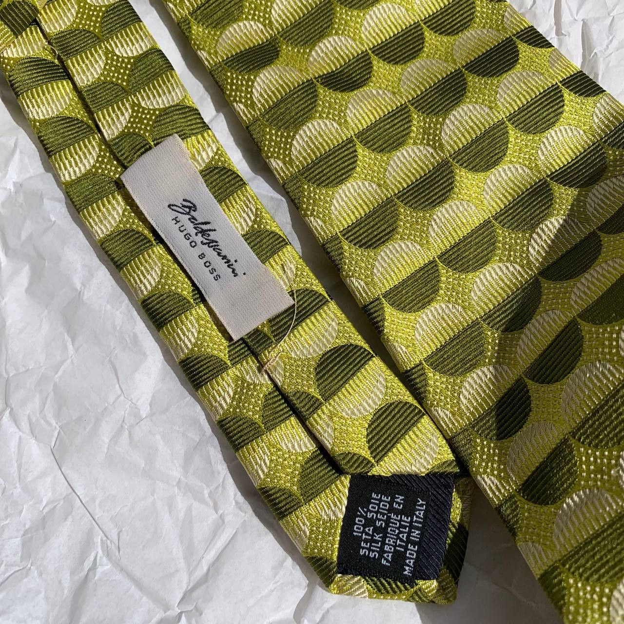 Baldessarini × Hugo Boss × Vintage Baldessarini Hugo Boss vintage yellow-green silken tie Size ONE SIZE - 2 Thumbnail