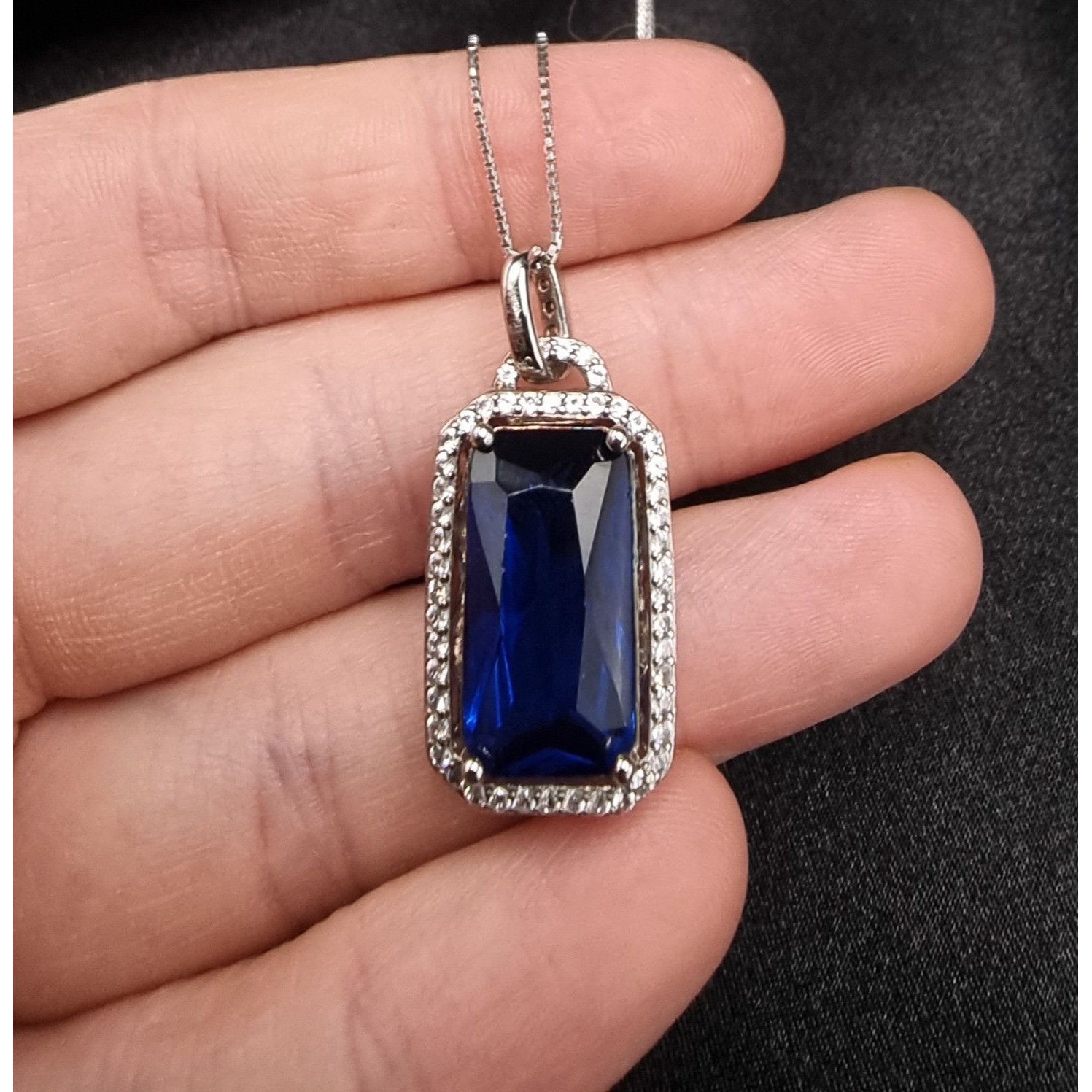 Vintage BBJ China 925 Sterling Silver Necklace With Lab-Created Blue Size ONE SIZE - 2 Thumbnail