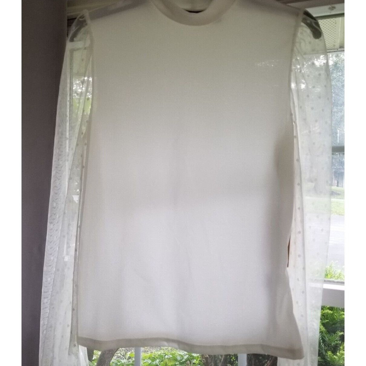 Other Halogen Top Ivory Mock Neck Mesh Clip Dot Long Sleeve Blouse Size S / US 4 / IT 40 - 5 Thumbnail