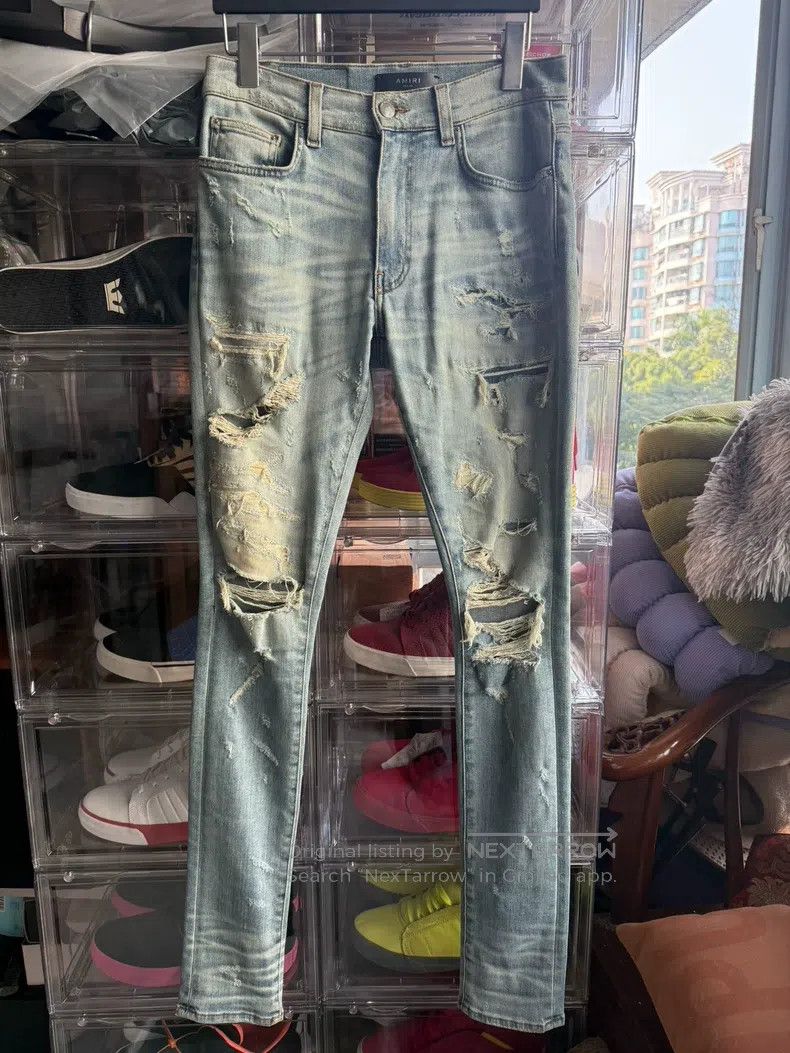 Amiri Amiri Blue original dilapidated big destruction denim pant Size US 30 / EU 46 - 1 Thumbnail