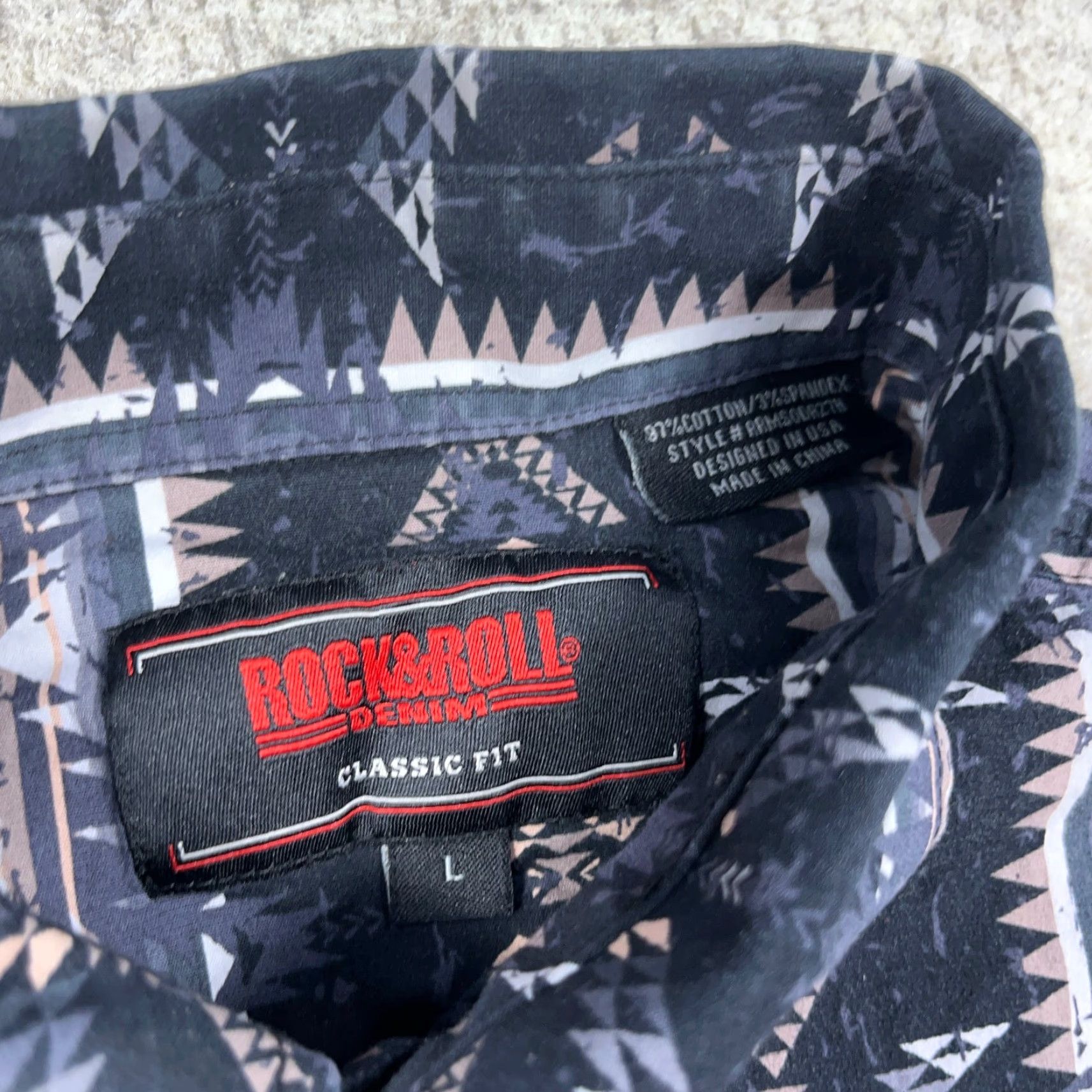Denime Rock & Roll Denim Shirt Men Large Gray Southwestern Aztec Western Classic Fit Shirt Size US L / EU 52-54 / 3 - 3 Thumbnail