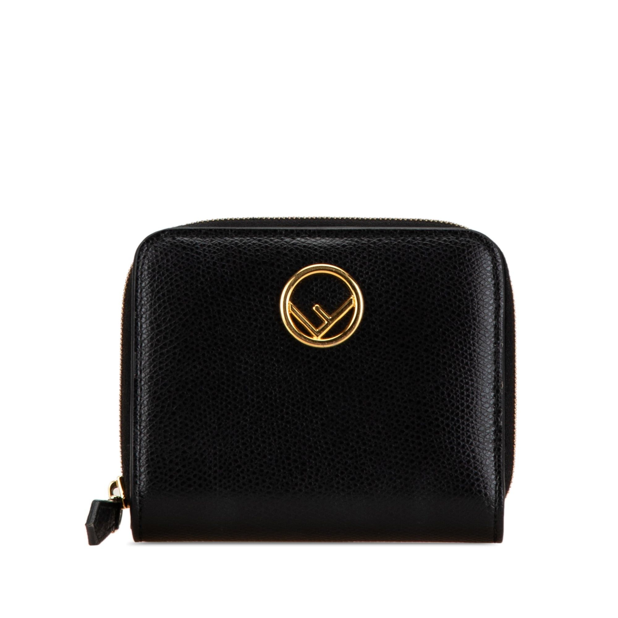 Fendi Fendi F Is Fendi Leather Zip Around Bifold Compact Wallet Black Size ONE SIZE - 1 Thumbnail