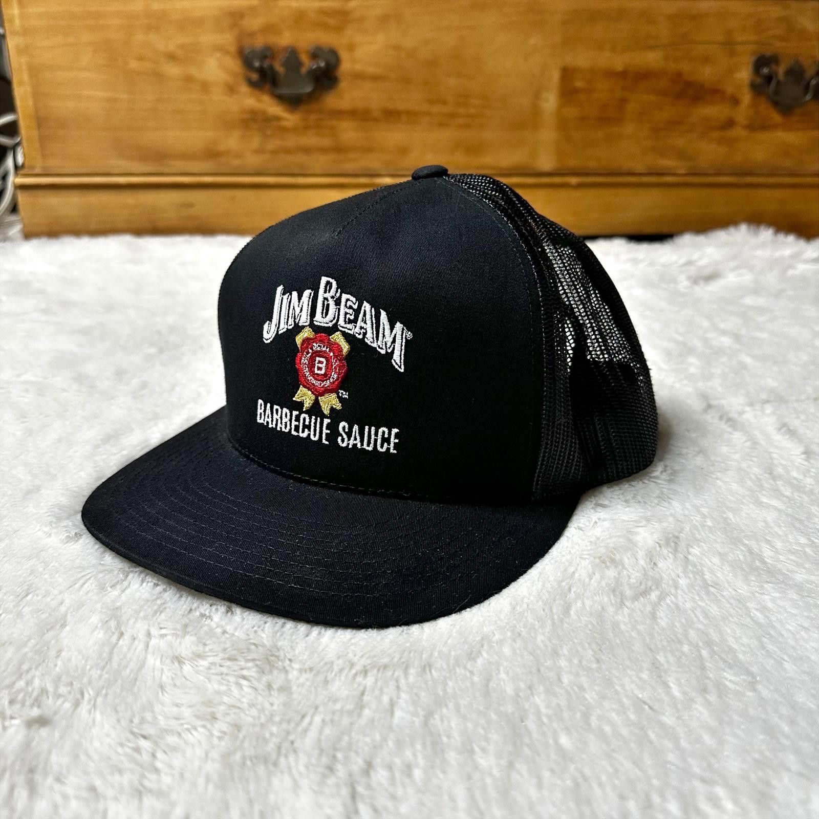Designer Jim Beam BBQ Sauce Snapback Trucker Hat Black Mesh Unisex Size ONE SIZE - 1 Thumbnail