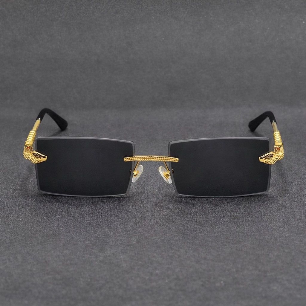 Other Luxury Rimless Rectangle Sunglasses Gold Metal Frame Black Size ONE SIZE - 2 Thumbnail