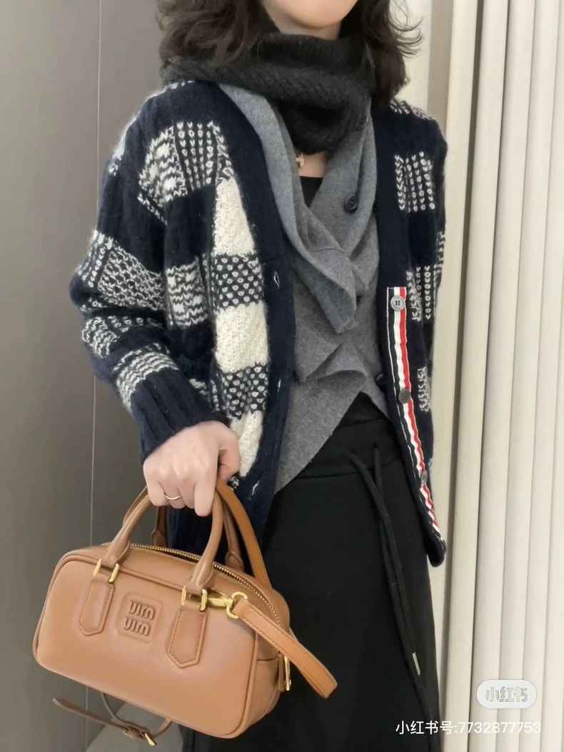 Thom Browne Thom browne Dark blue plaid jacquard wool blend cardigan sw Size US M / EU 48-50 / 2 - 7 Thumbnail