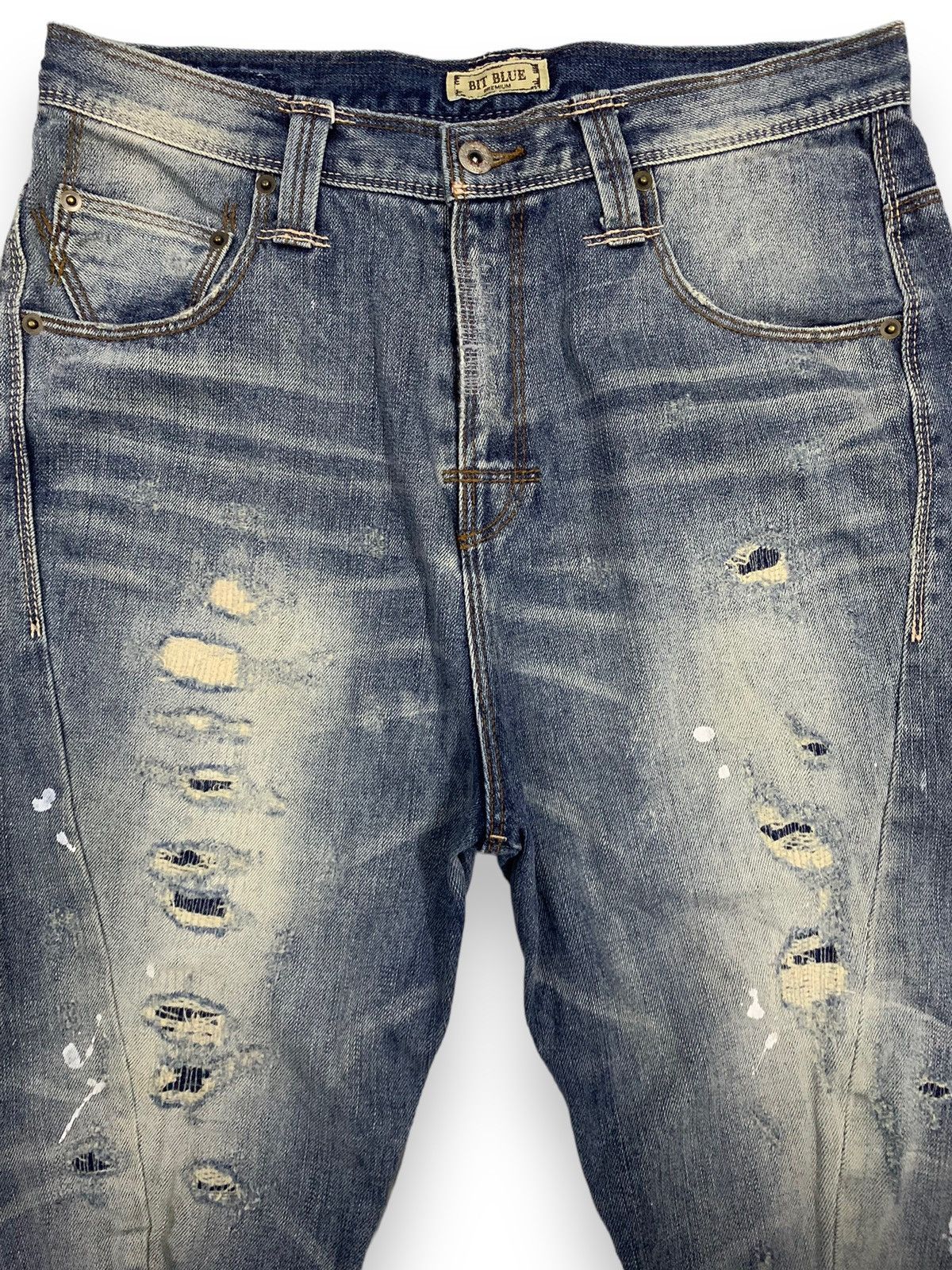 14th Addiction Japanese Brand Buckle Back Splatter Distressed Punk Jeans Size US 32 / EU 48 - 3 Thumbnail