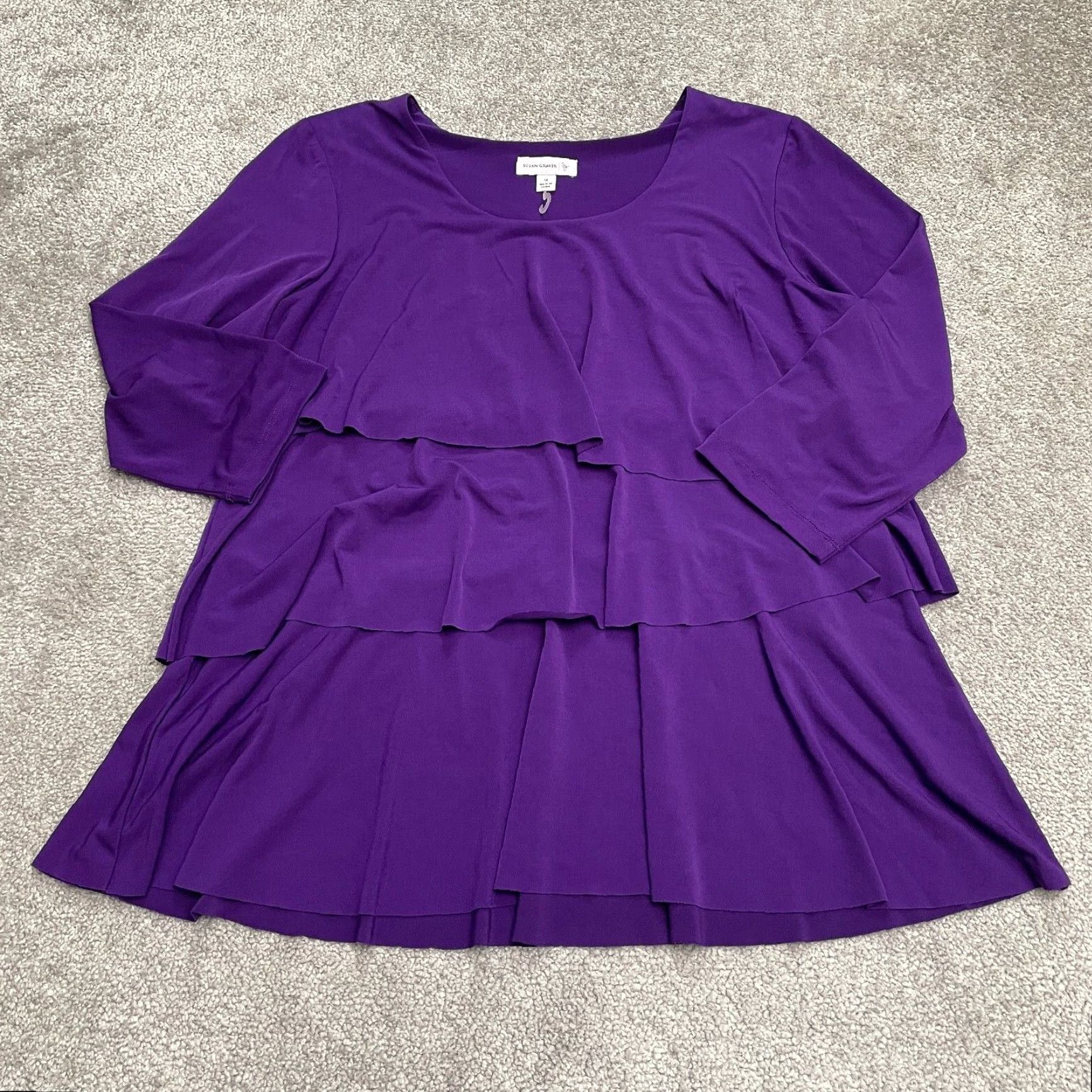 Vintage Susan Graver Blouse Shirt Women M Purple Long Sleeve Tunic Layered Casual Stretch Regular Knit Polyester Spandex Casual, Travel, Workwear Womens Size M / US 6-8 / IT 42-44 - 2 Thumbnail