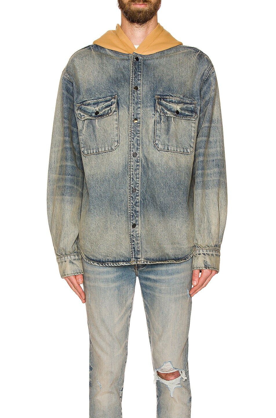 Amiri o1y0525 Logo Denim Hooded Shirt in Light Blue Size US M / EU 48-50 / 2 - 3 Thumbnail