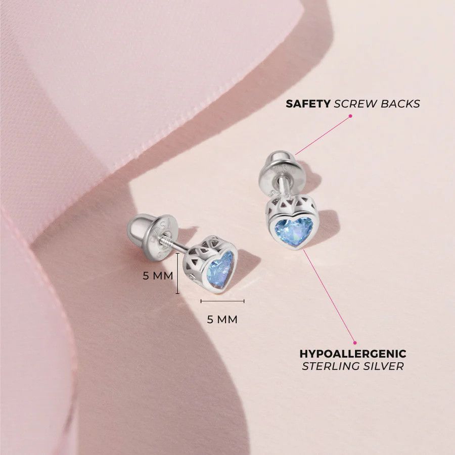Other CZ Birthstone Heart March Earrings - Sterling Silver Size ONE SIZE - 2 Thumbnail