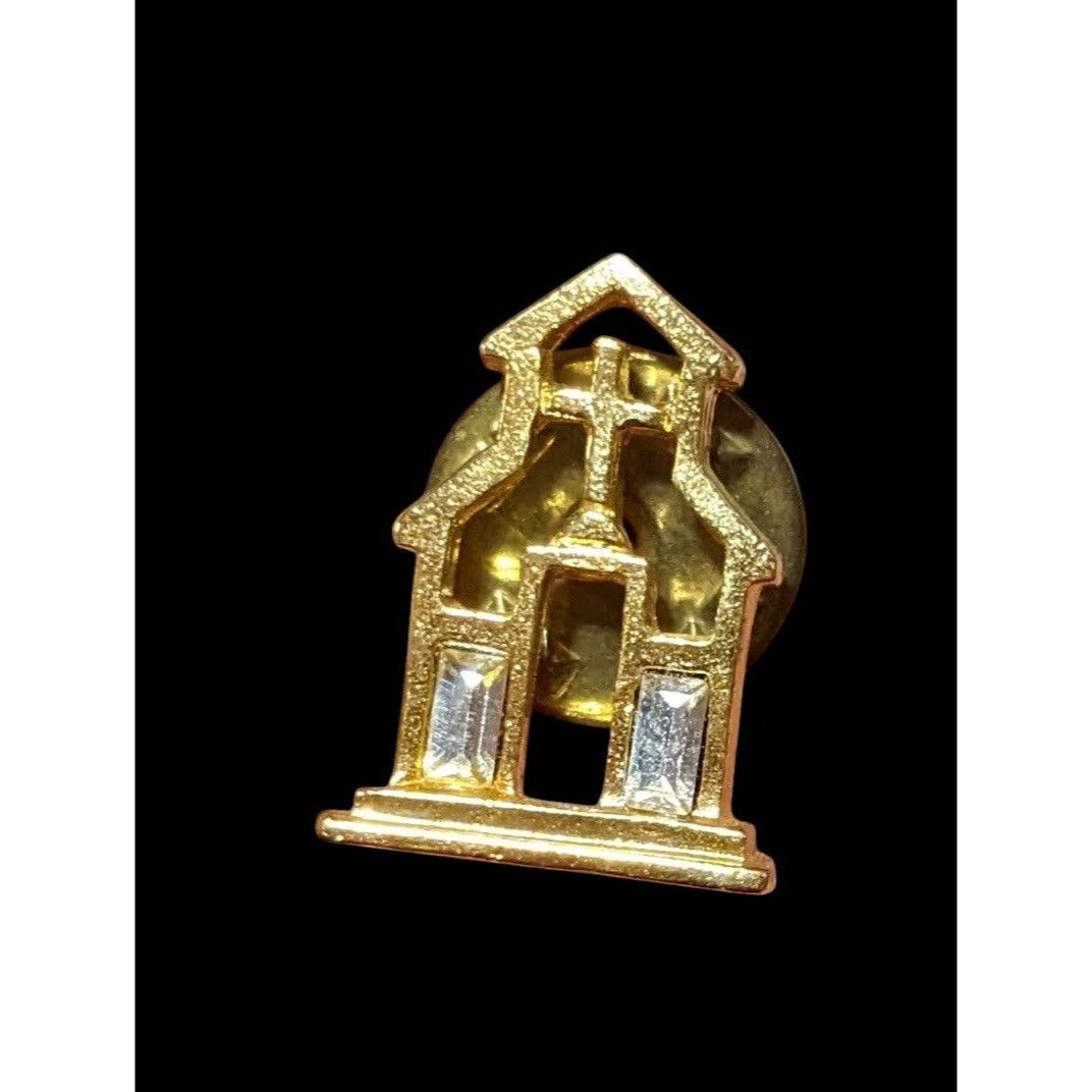 Other Gold Tone Rhinestone Church Cathedral Lapel Pin Size ONE SIZE - 1 Thumbnail