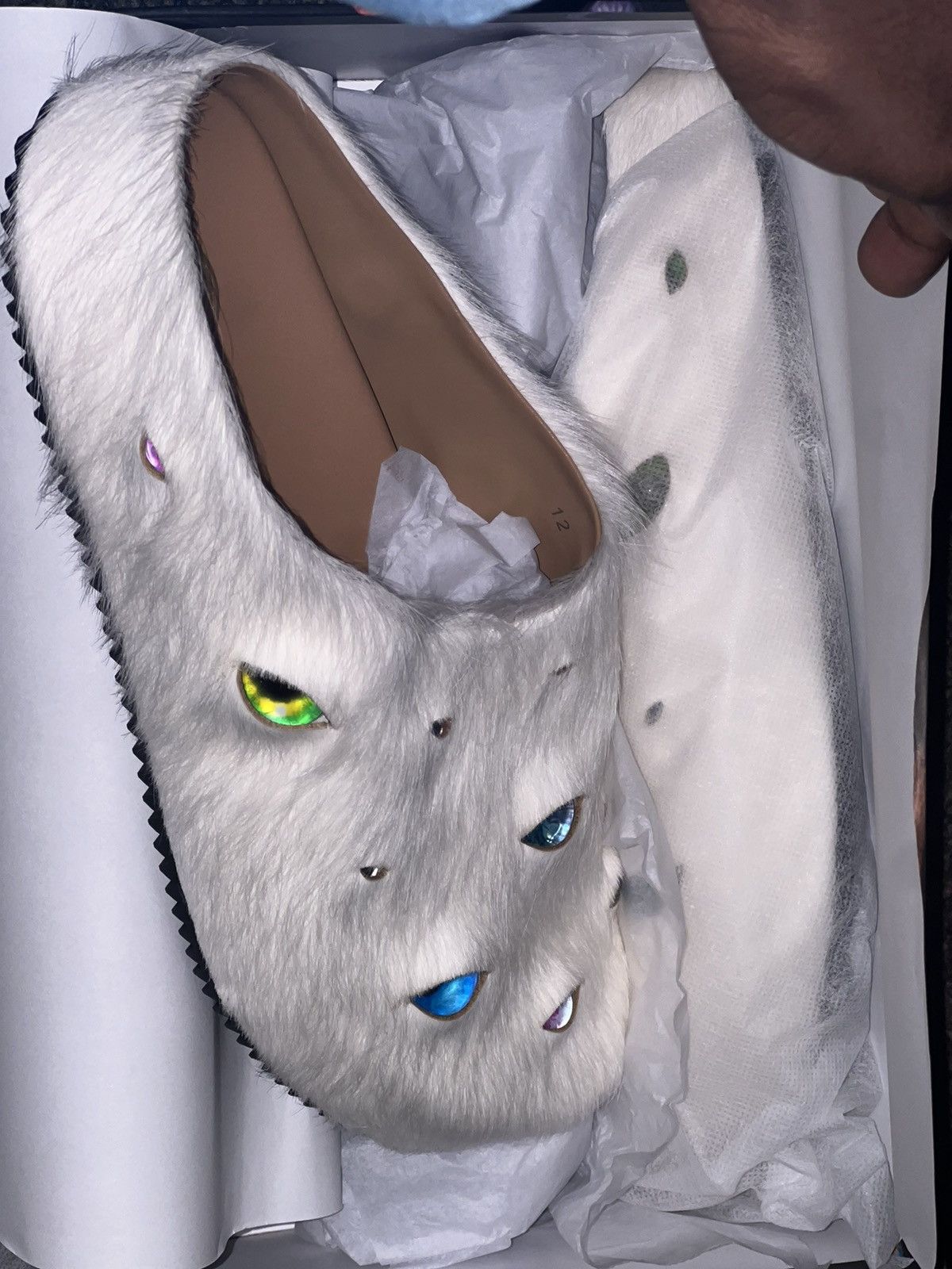 ESENES WORLDWIDE White Fur Multi Color Eyeball Mule Size US 12 / EU 45 - 4 Thumbnail