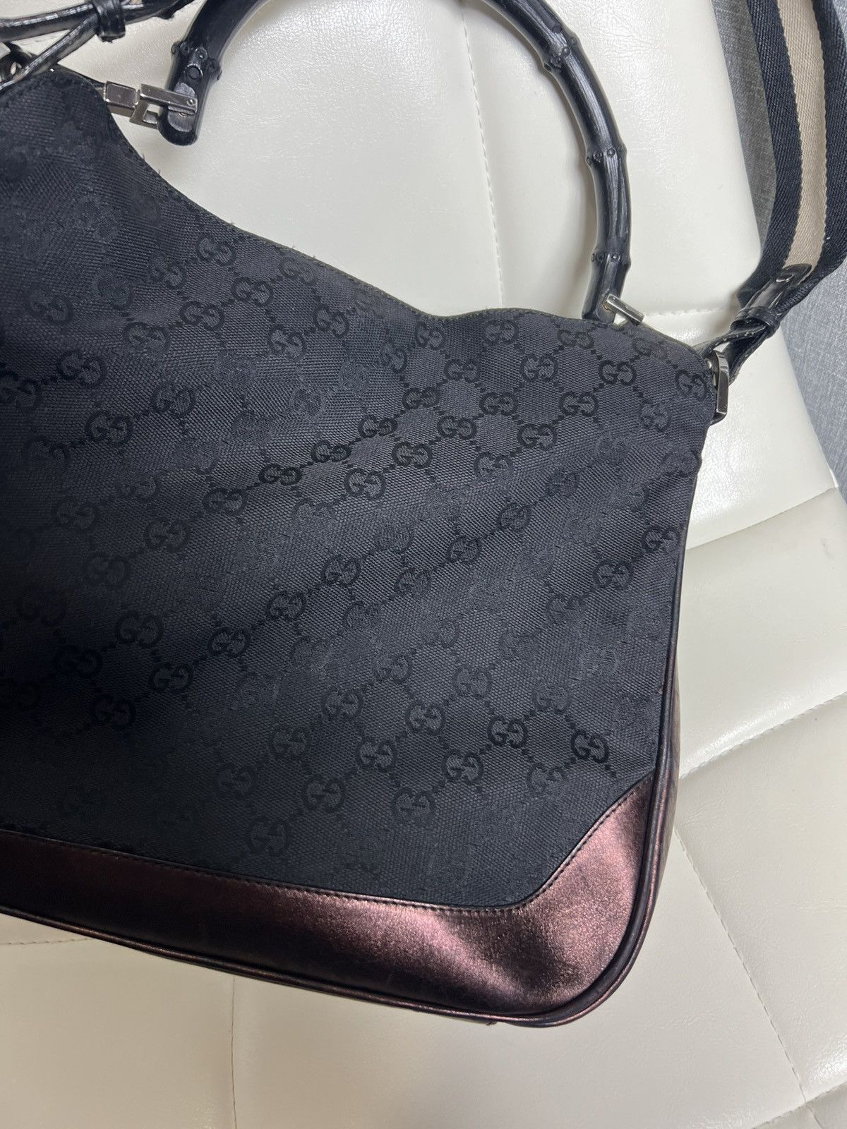 Gucci Vintage Gucci GG Monogram Canvas Bambo Shoulder Handle Bag Size ONE SIZE - 11 Thumbnail
