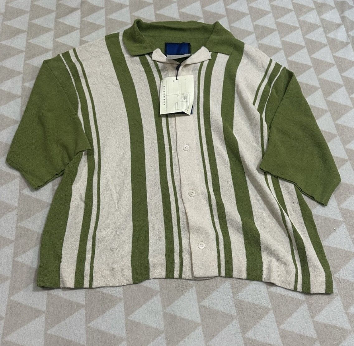 Document DOCUMENT Green & Off-White Intarsia Knitting Stripe Shirt Size US L / EU 52-54 / 3 - 2 Thumbnail