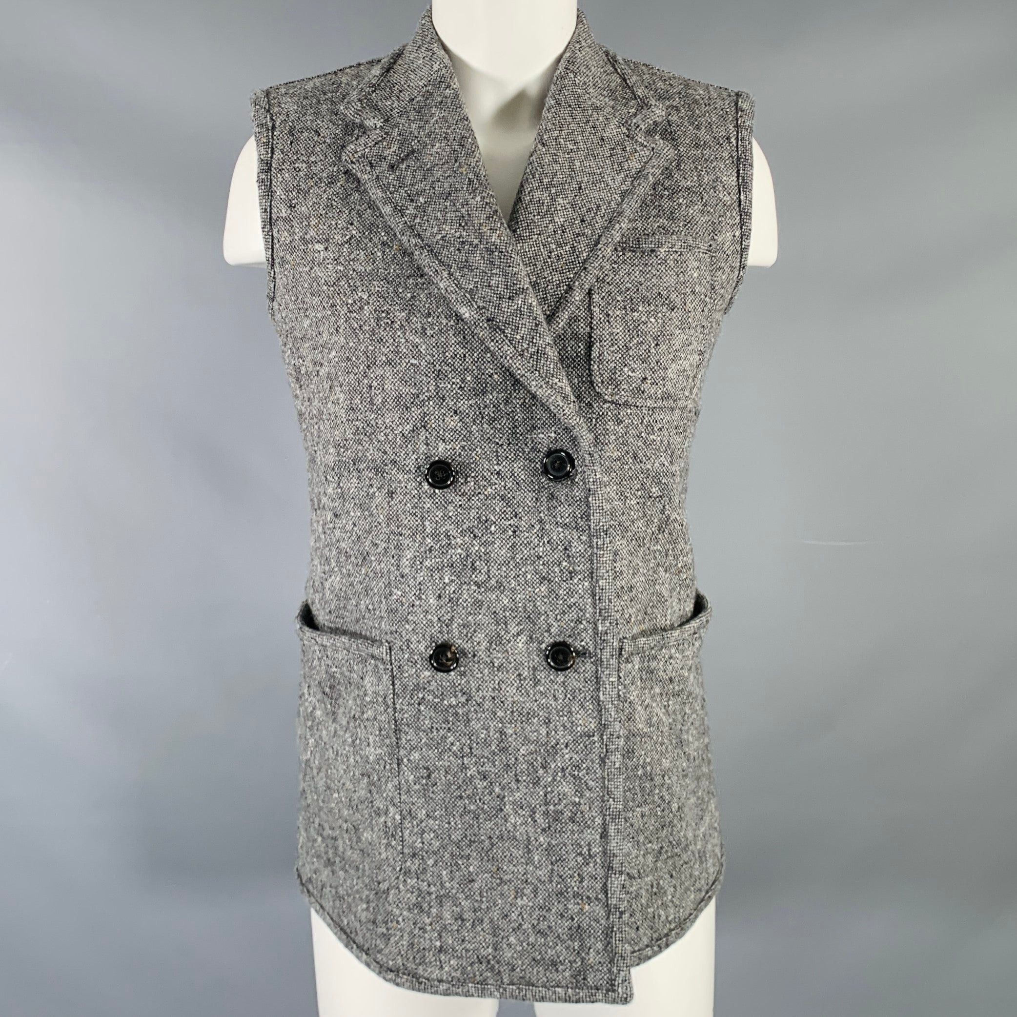 image of Thom Browne Black Grey Wool Mohair Donegal Vest, Women's (Size XS)