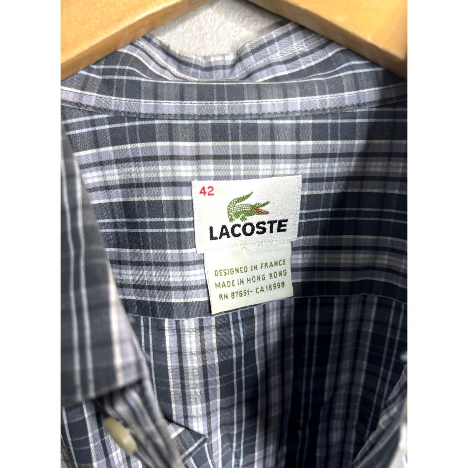 Lacoste Lacoste Shirt Mens 42 Blue Gray Plaid Long Sleeve Button Pocket Croc Logo Size US XL / EU 56 / 4 - 3 Thumbnail