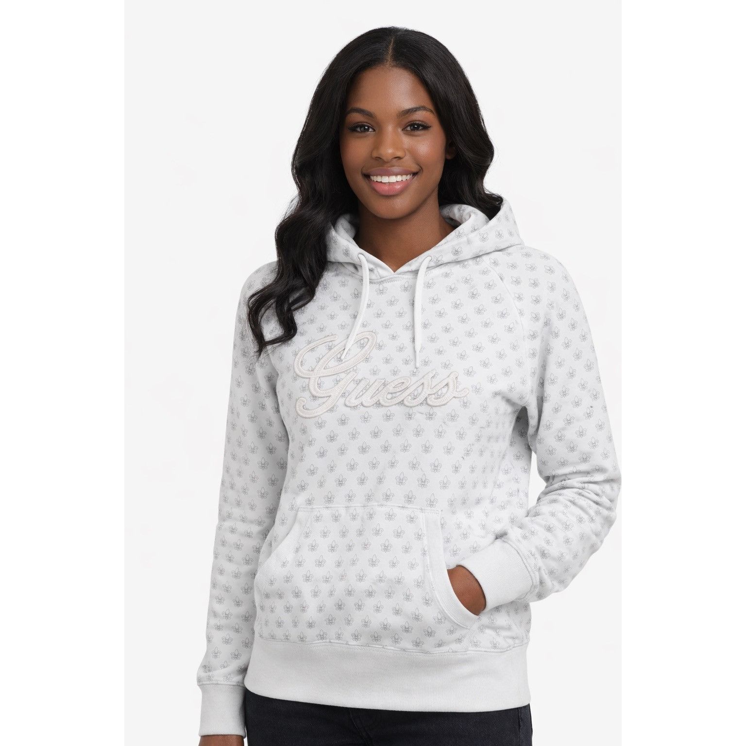 Guess Guess White Fleur-de-lis All Over Print Hoodie - Large Size L / US 10 / IT 46 - 1 Thumbnail