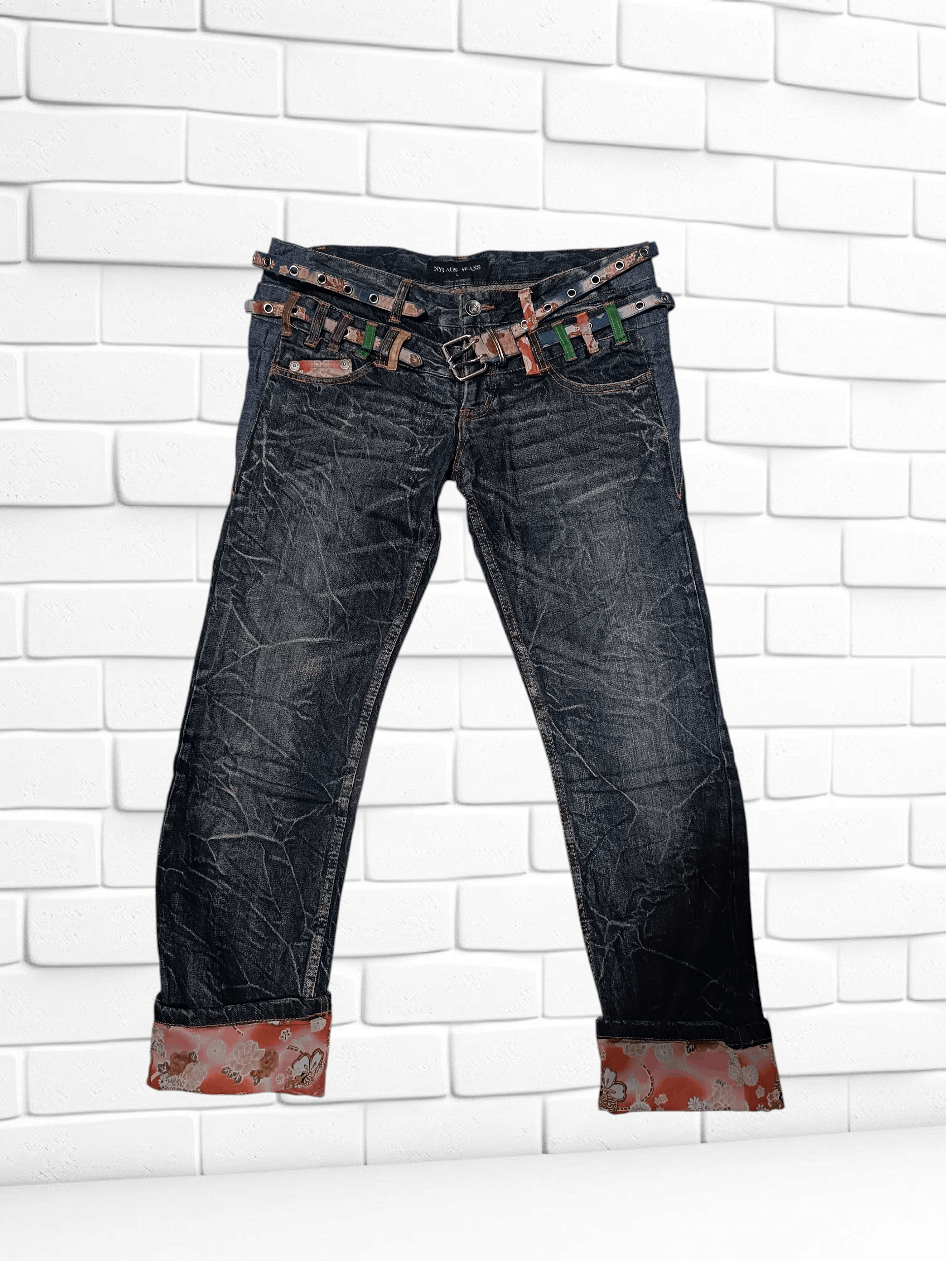 Japanese Brand Vintage Nylaus Distressed Double Waist Bondage Punk Jeans Size US 32 / EU 48 - 4 Thumbnail