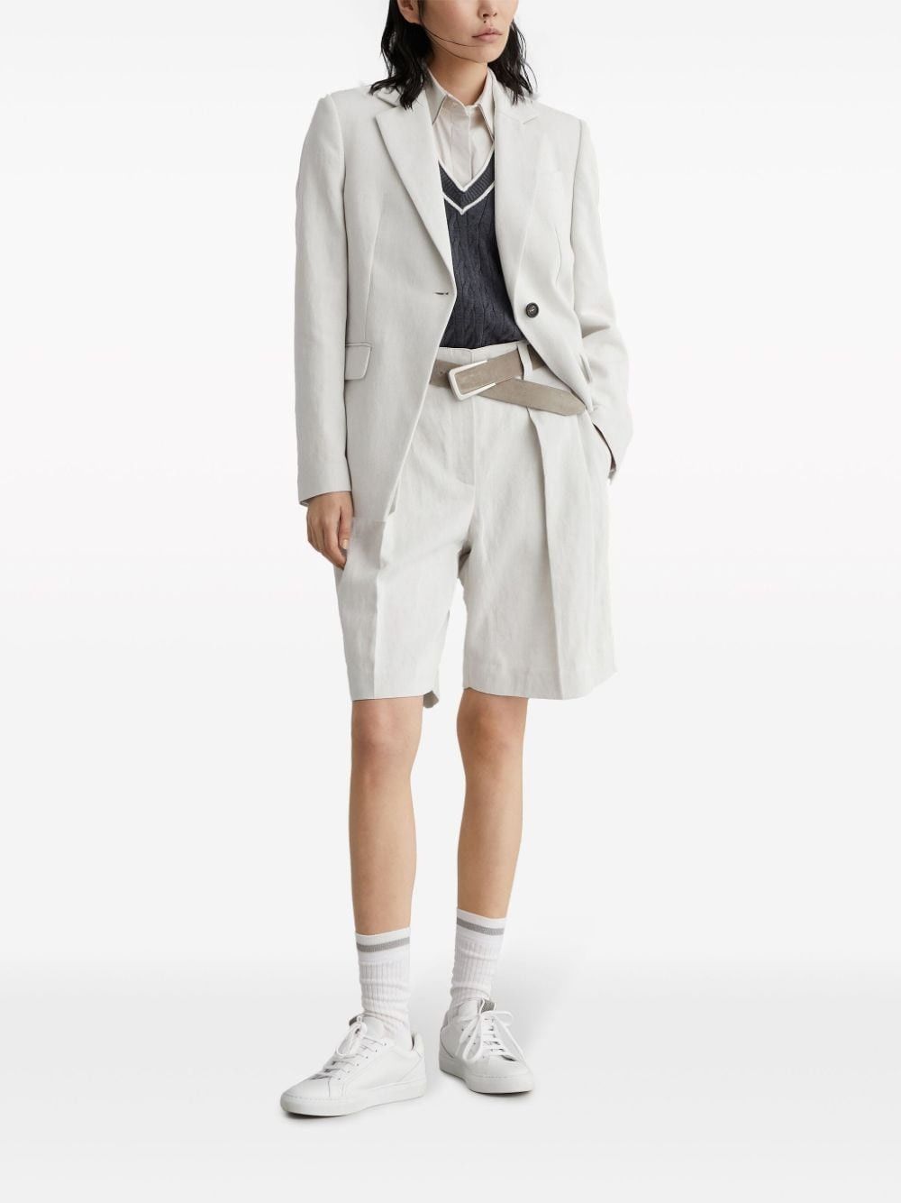 Brunello Cucinelli o1la1rc1a0425 Woven Jacket Wool in White Size L / US 10 / IT 46 - 2 Thumbnail