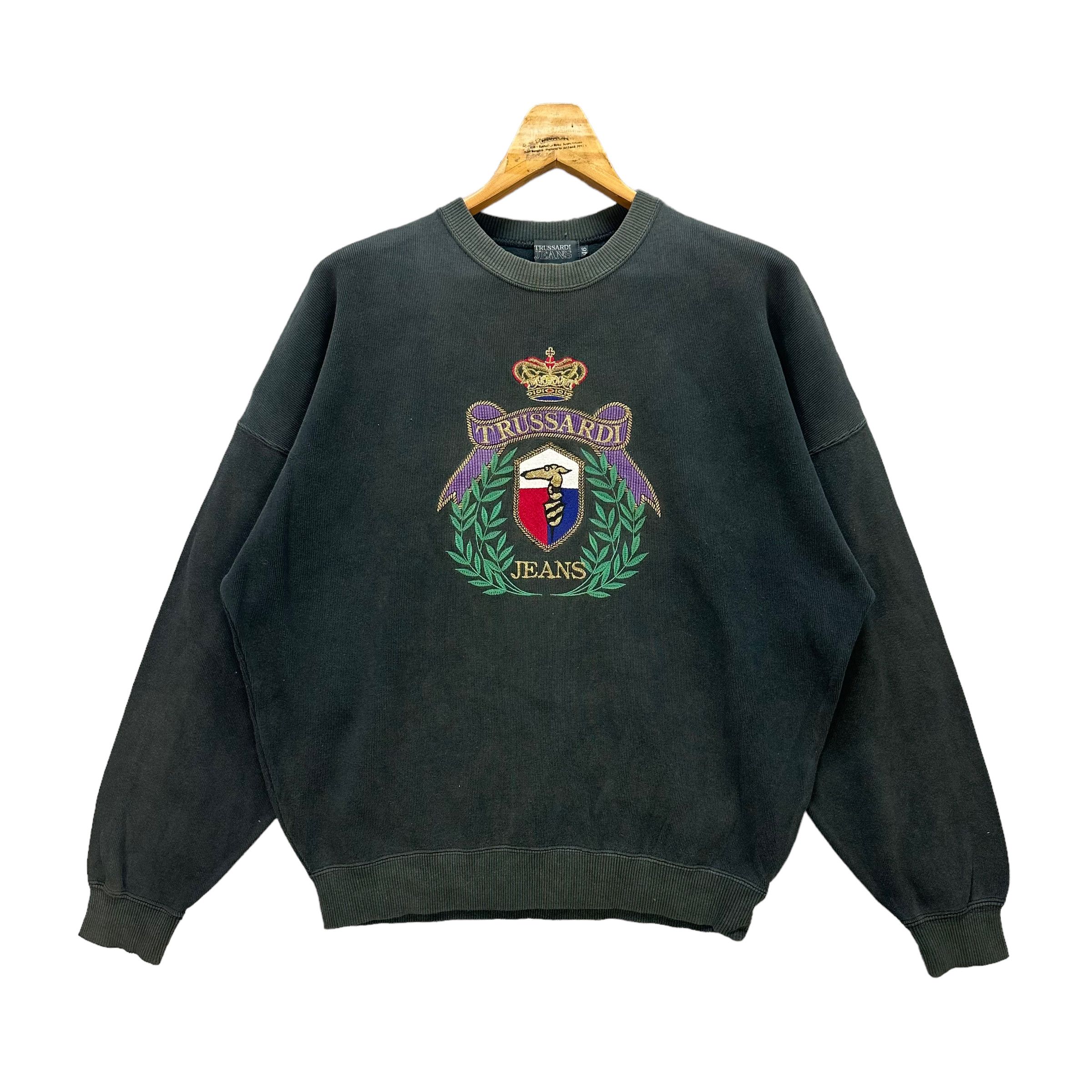 image of Trashed Trussardi Embroidery Big Logo Sweatshirt 8563-014 in Faded Black, Men's (Size Medium)
