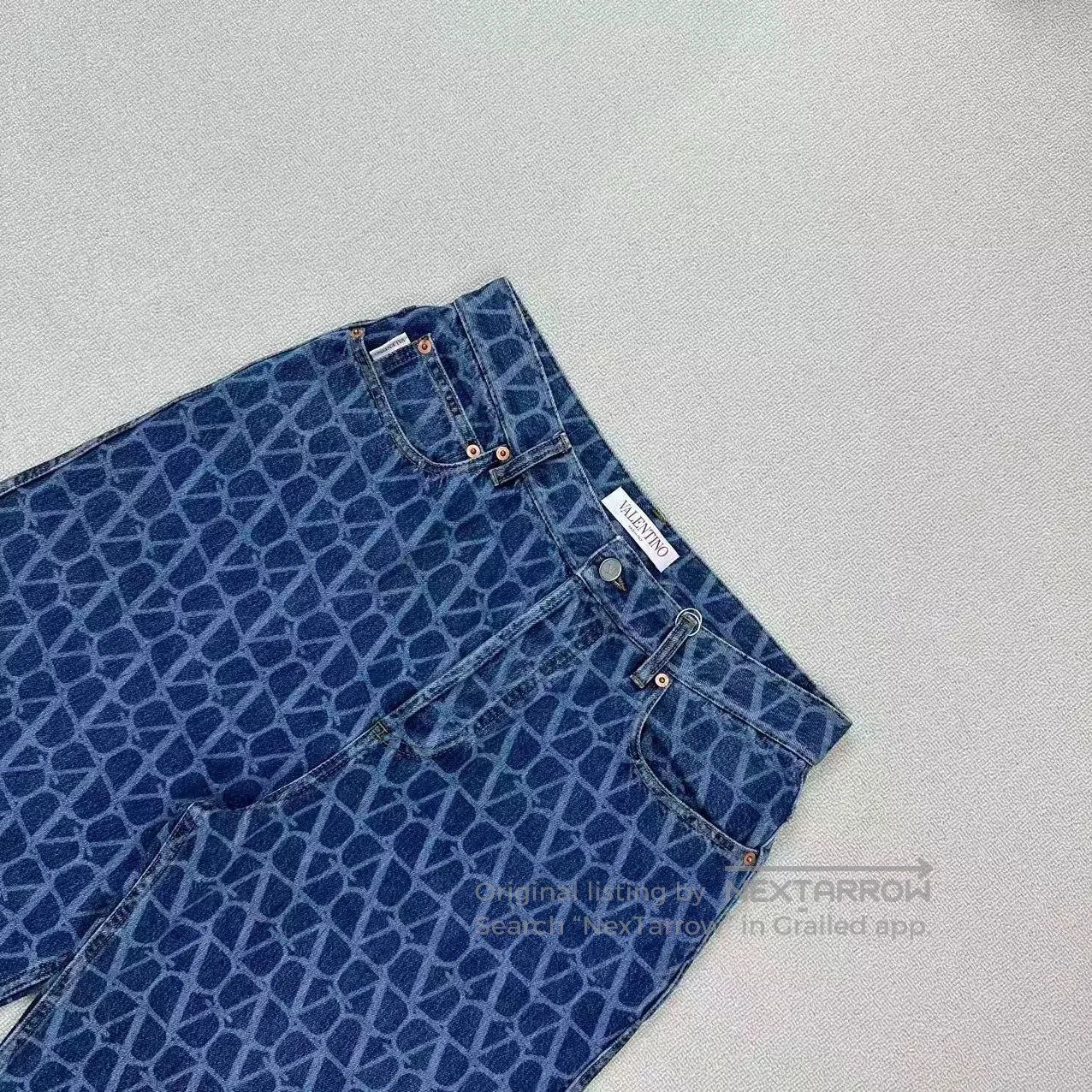 Valentino Valentino Logo Print Denim Wide-Leg Pants. Size US 31 - 3 Thumbnail