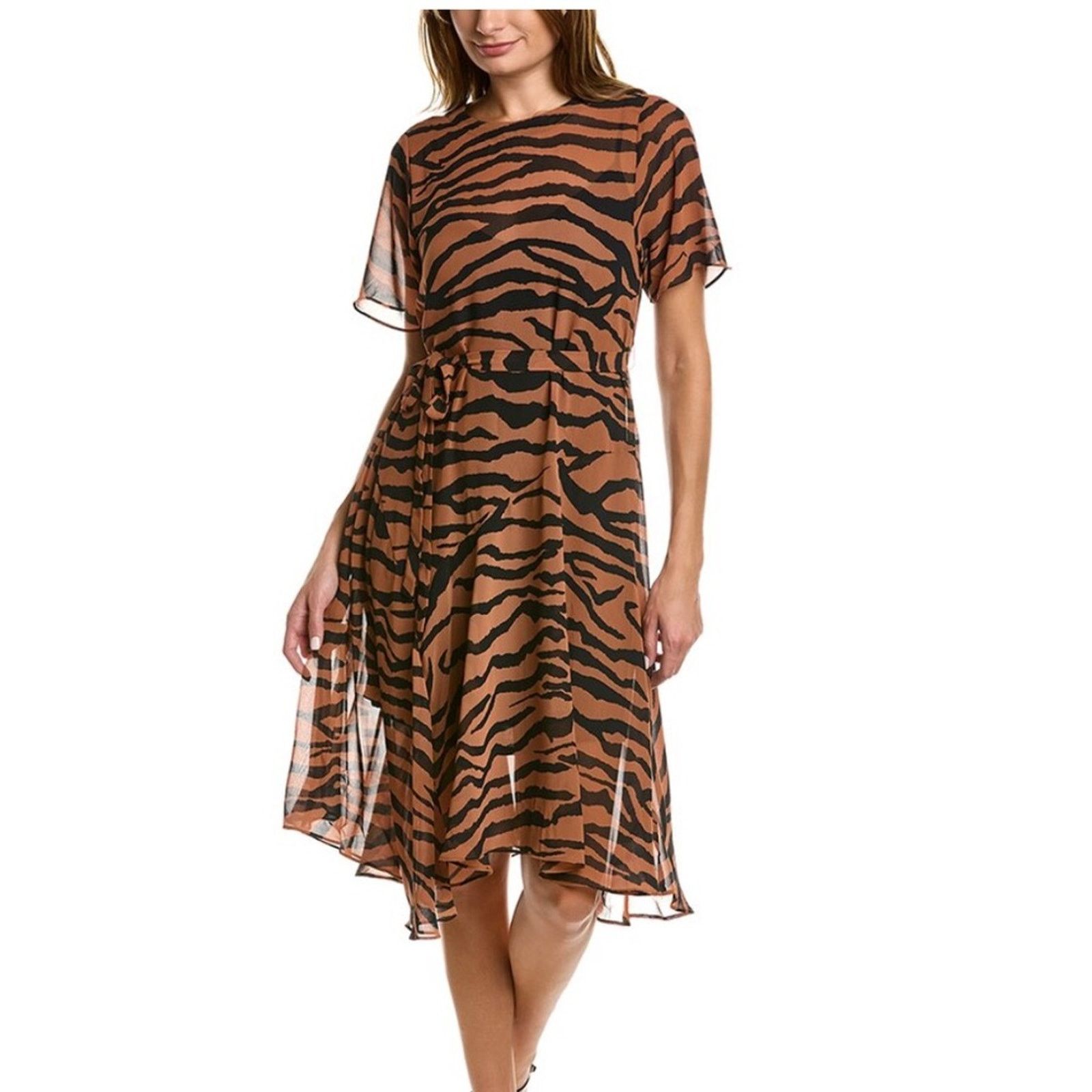 Allsaints Allsaints Chiffon Belted Enki Zephyr Tiger Stripe Dress S Size S / US 4 / IT 40 - 4 Thumbnail