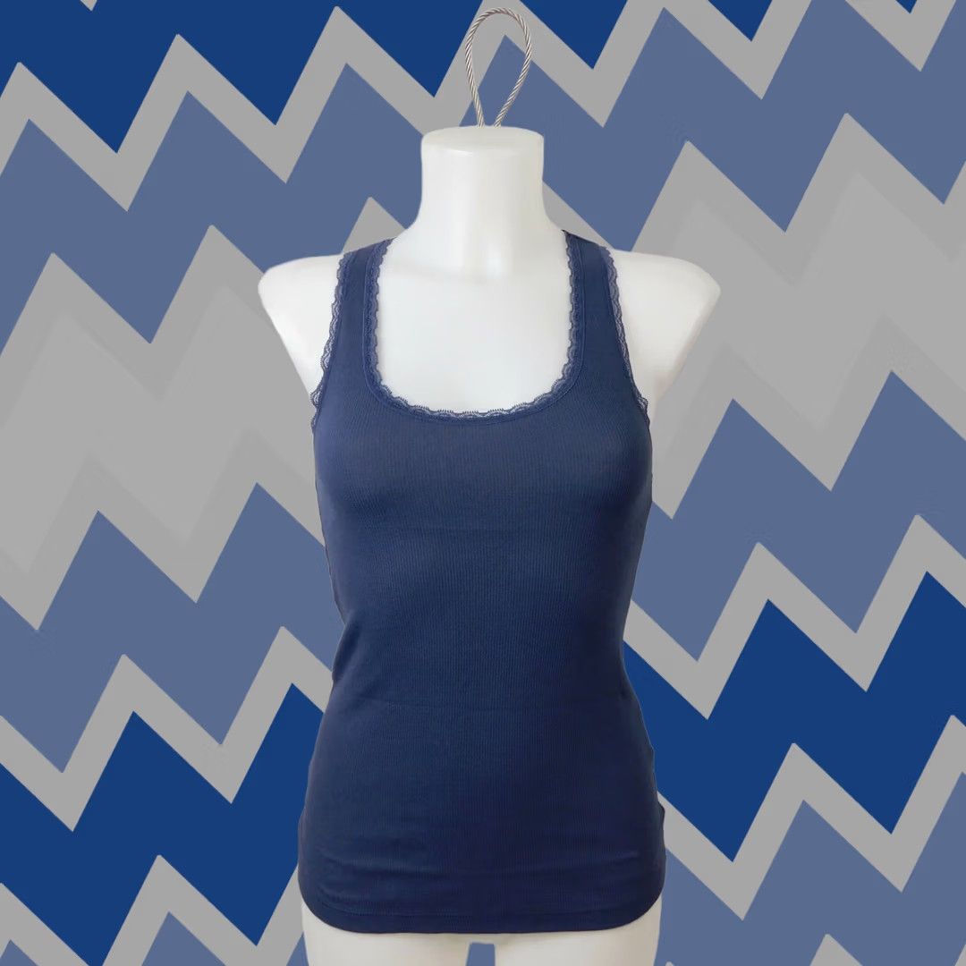 Vintage Jenni Ribbed Lace Trim Sleep Shirt Pajama Tank Top Nairobi Dusk XL Blue Women Sleeveless Pullover Cotton Blend Knit Top Pajama Size XL / US 12-14 / IT 48-50 - 1 Thumbnail