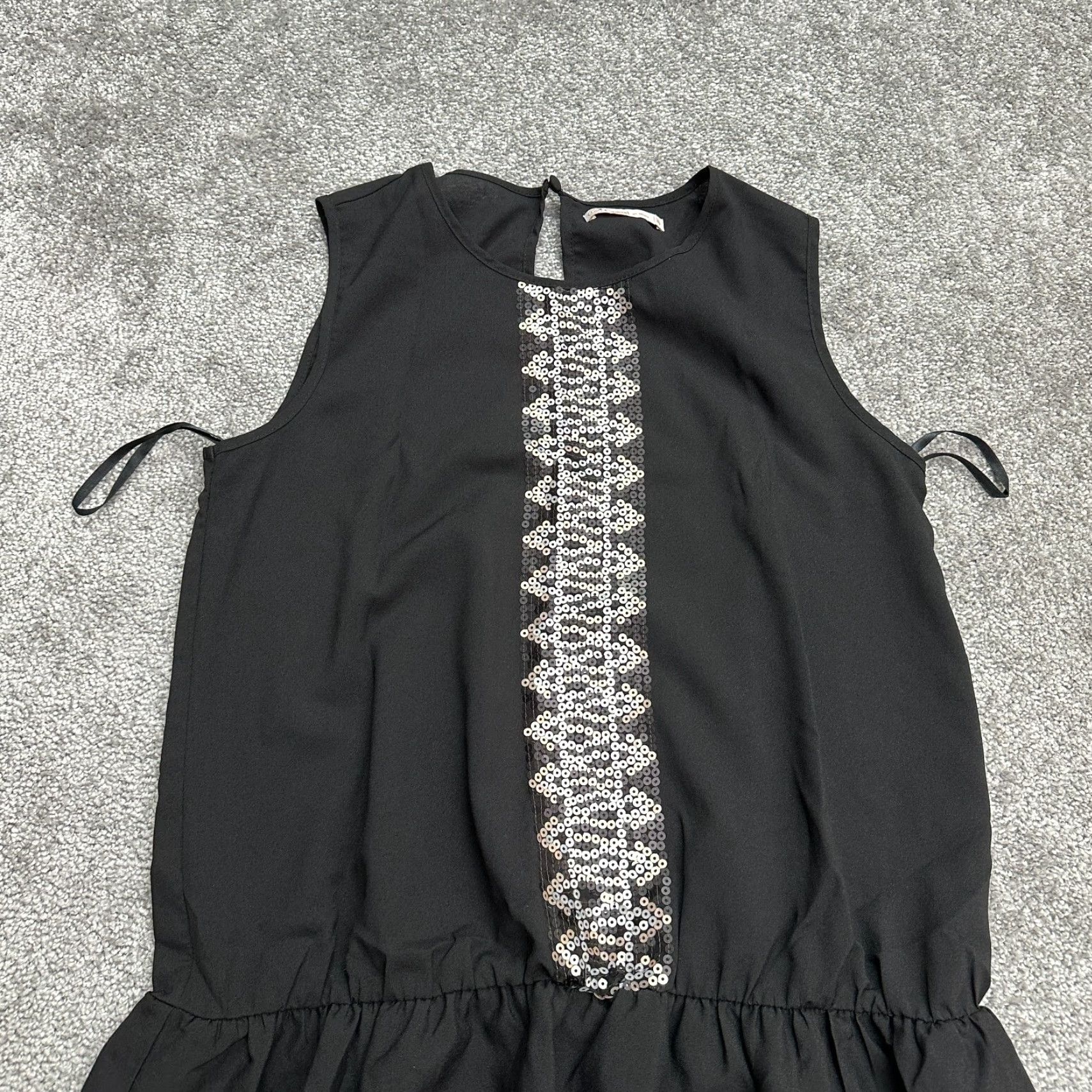 Vintage Gemo Dress Womens 36 Black Knee Length Sleeveless A-Line Sequins Work Casual Size XS / US 0-2 / IT 36-38 - 3 Thumbnail