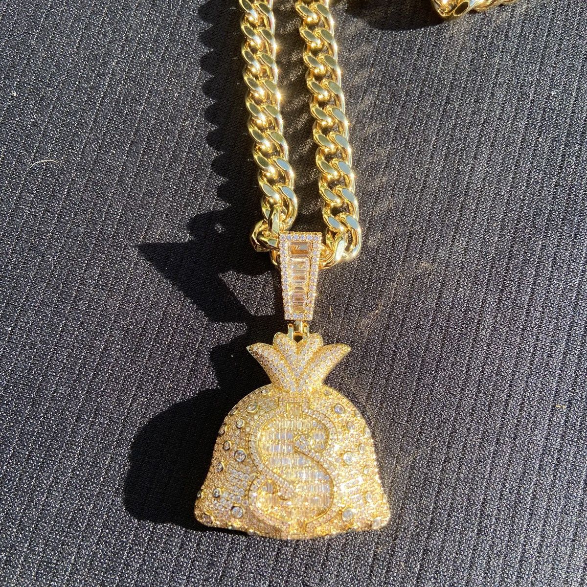 Jewelry Gold Chain Cuban Necklace 24in 8mm and Icy Money Bag Pendant Size ONE SIZE - 4 Thumbnail