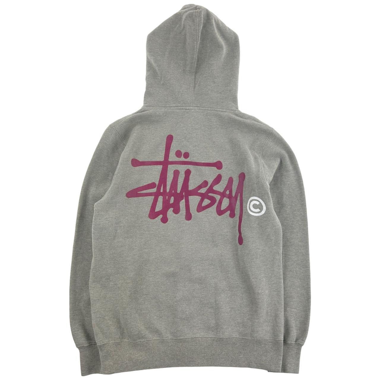 image of Vintage Stussy Stock Logo Hoodie Size M in Grey, Men's