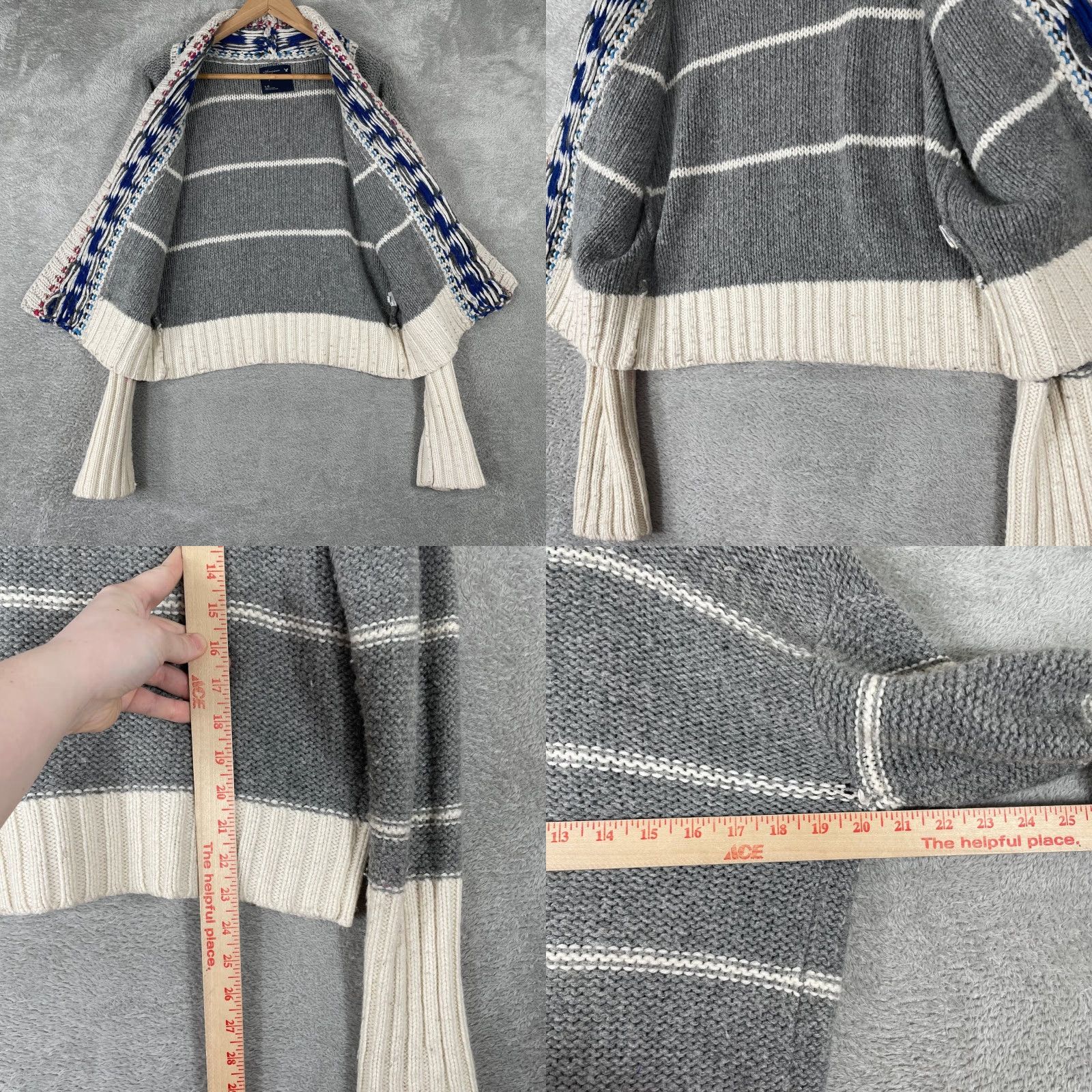 American Eagle Outfitters VINTAGE American Eagle Cardigan Womens L Gray Striped Chunky Wool Blend Y2K Size L / US 10 / IT 46 - 8 Thumbnail