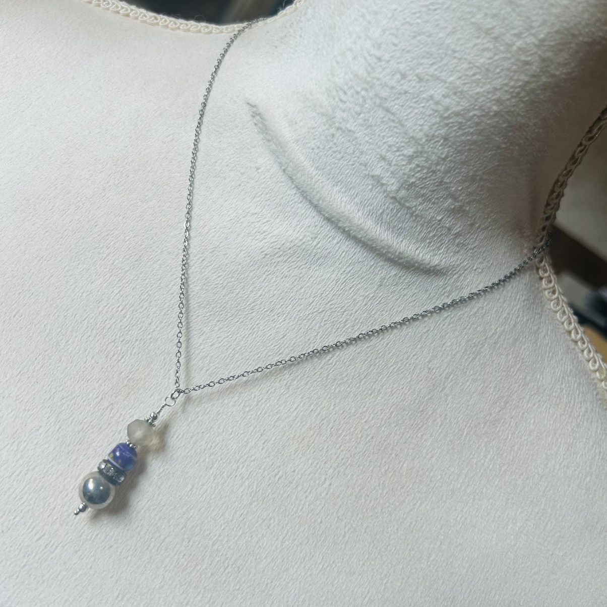 Handmade Handcrafted art glass bead drop pendant on chain necklace Size ONE SIZE - 2 Thumbnail