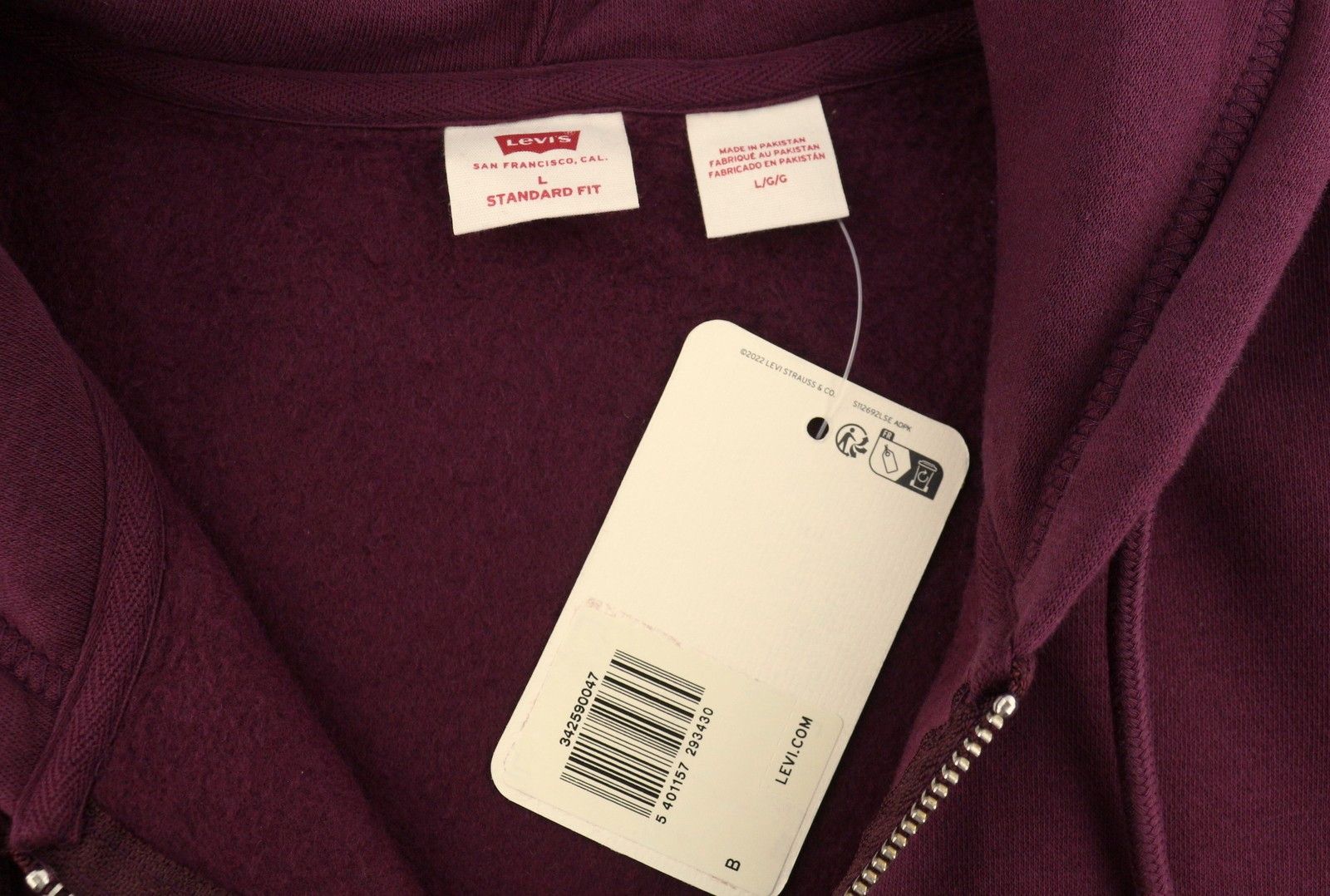 Levi's STANDARD FIT L Burgundy Full Zip Logo Hooded 87116 Size US L / EU 52-54 / 3 - 9 Thumbnail