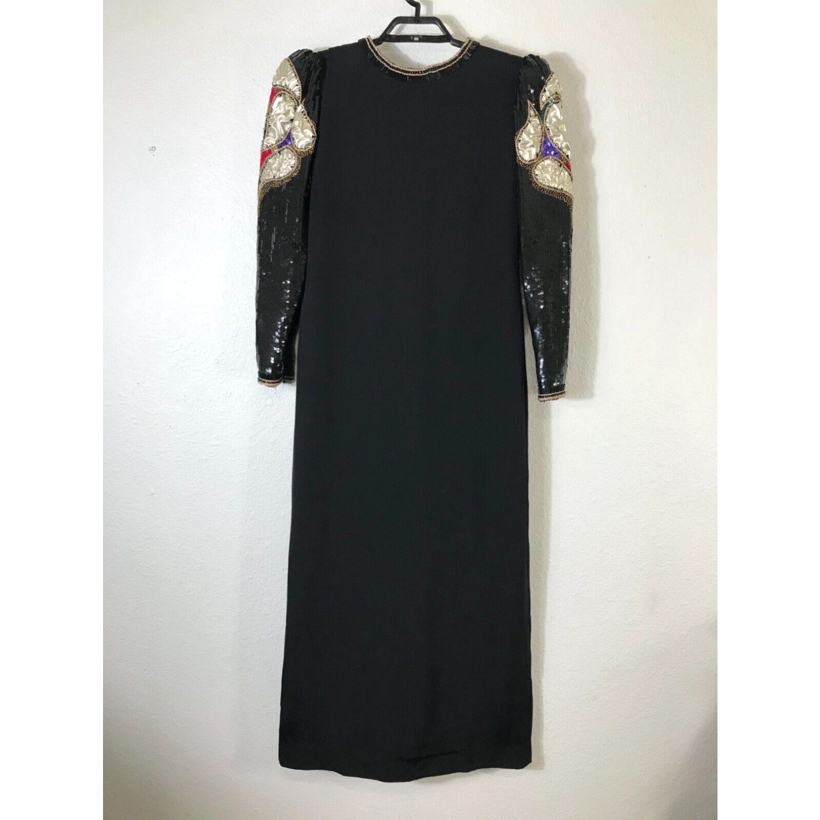 image of Vintage 1990S Formal Dress M/l Sequin Long Sleeve Beaded Avant Garde Party in White, Women's (Size 