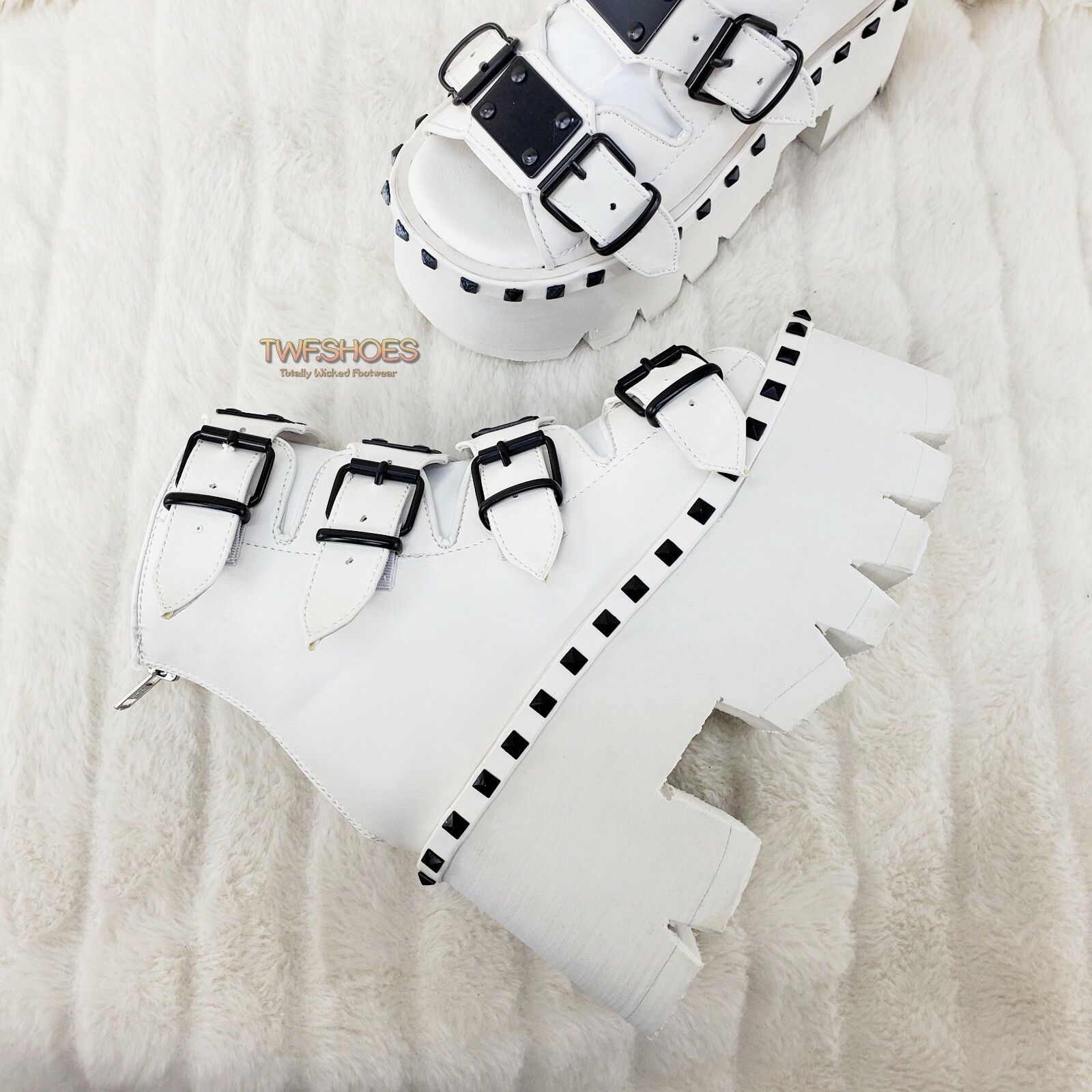 Demonia Cult DEMONIA Ashes 70 White 3.5" Platform Heel Goth Punk Sandal B Size US 10 / IT 40 - 3 Thumbnail