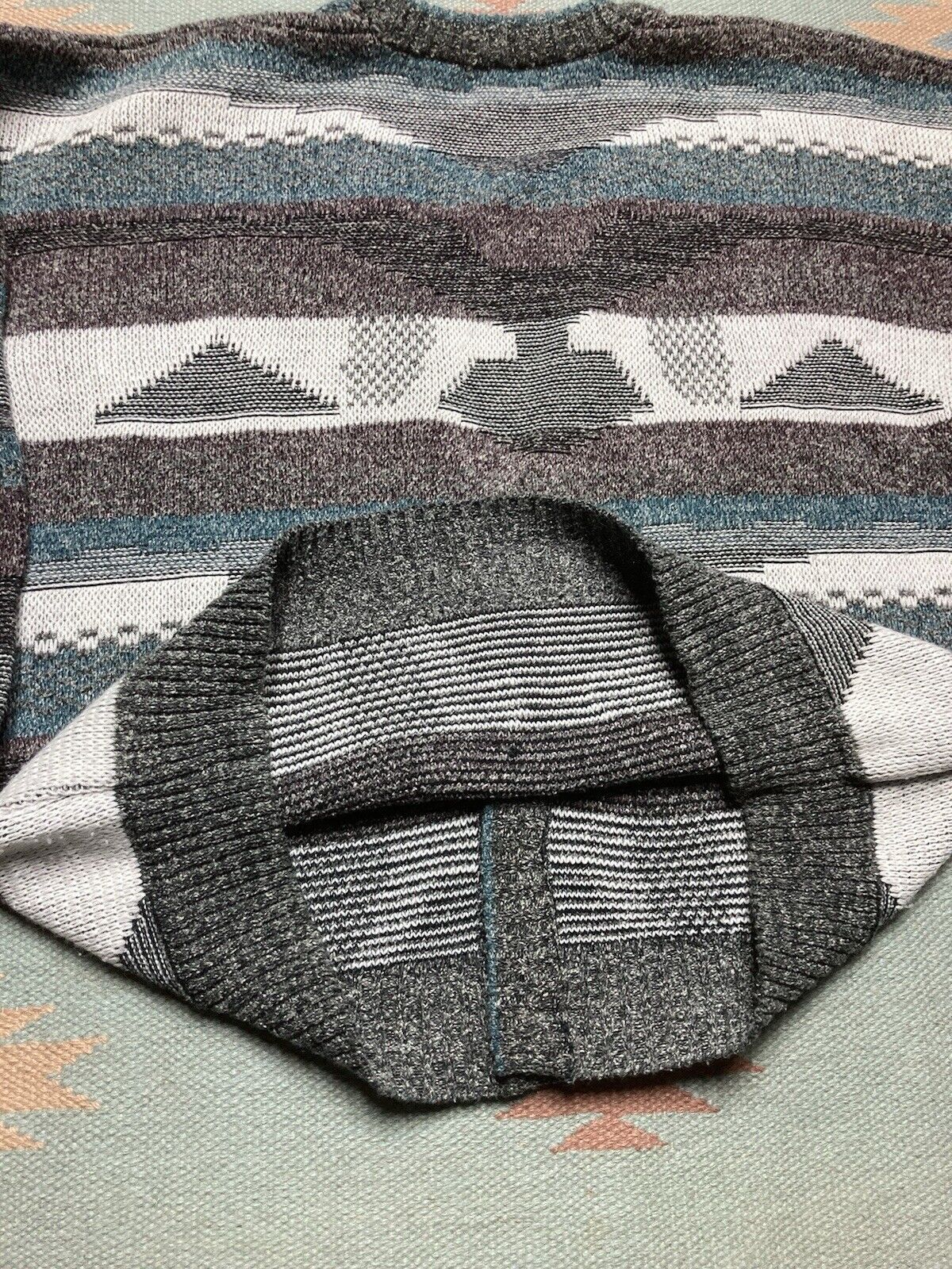 Vintage VTG knit cardigan sweater acrylic blend geometric striped XL Size US XL / EU 56 / 4 - 5 Thumbnail