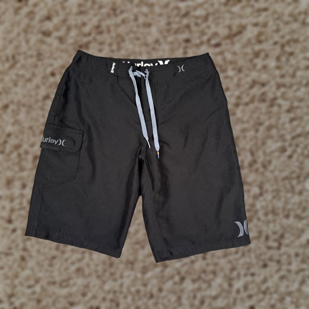 Hurley Hurley Board Shorts Mens 29x10 Black Swim Trunks Drawstring Cargo Pocket Surf Size US 29 - 1 Thumbnail