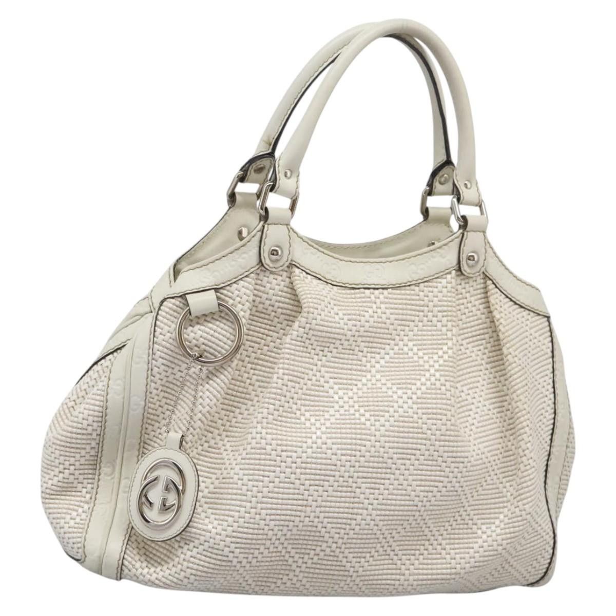 GUCCI Hand Bag Raffia Silver White