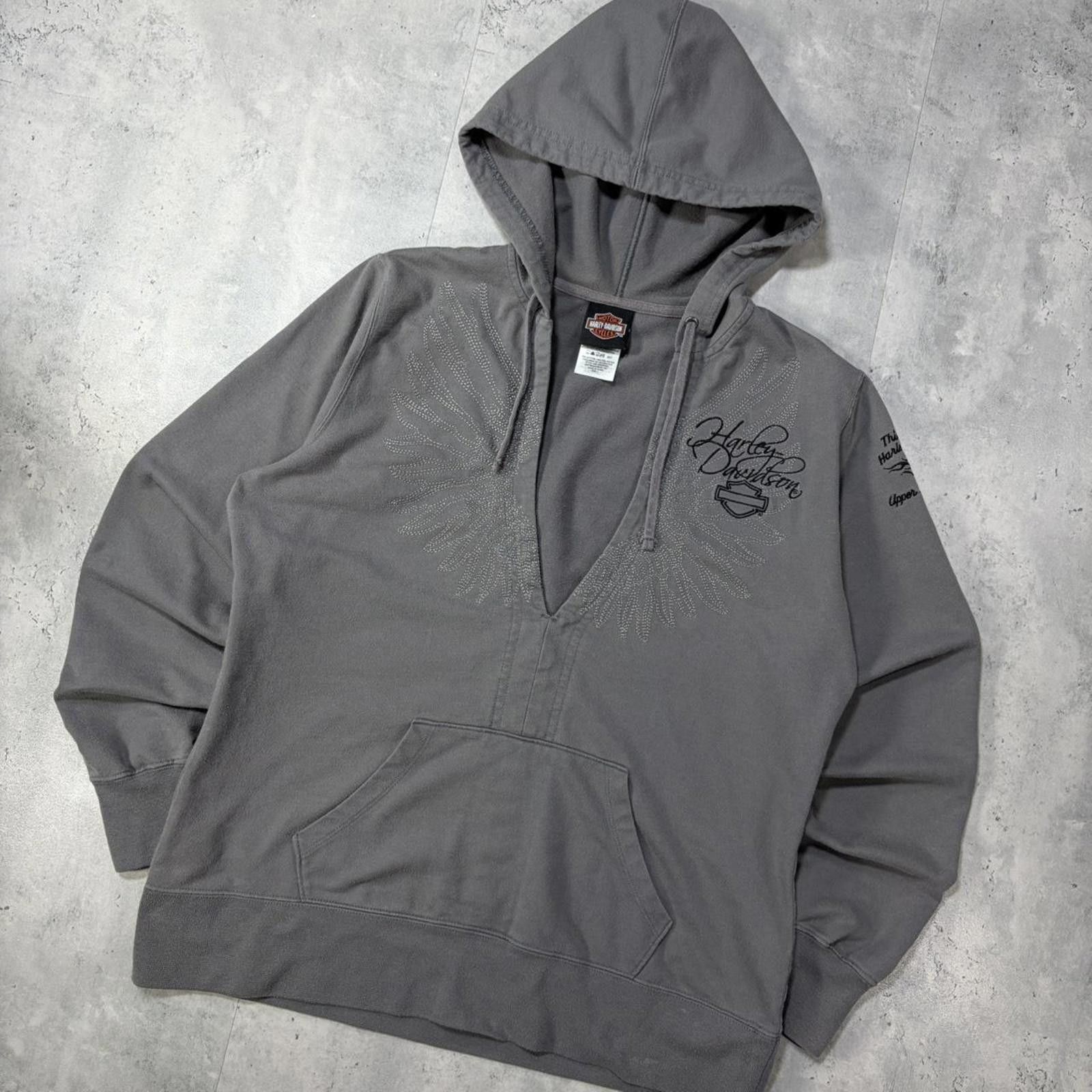 Harley Davidson Y2K Gray Harley Davidson Grunge Biker Hoodie Size L / US 10 / IT 46 - 2 Thumbnail