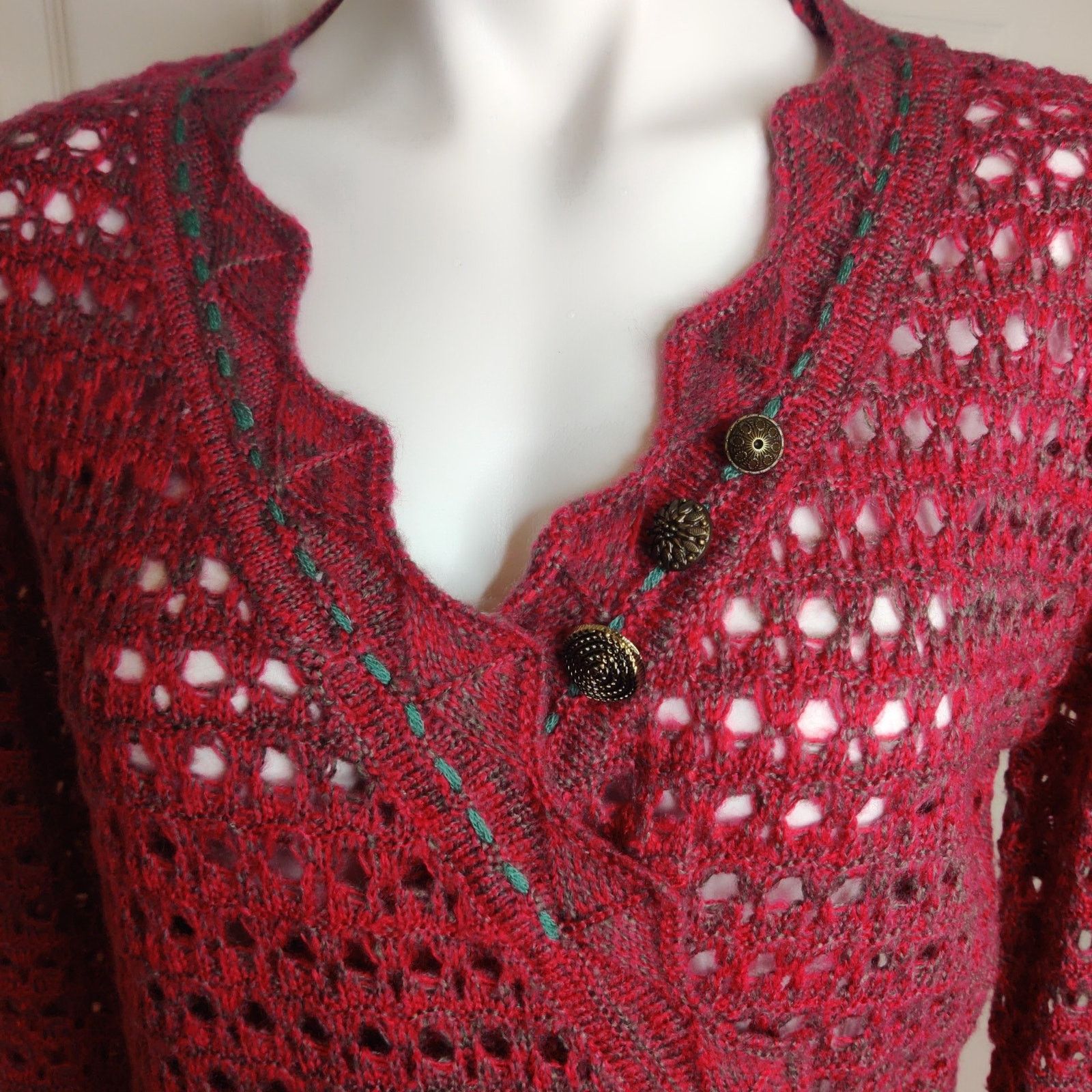 Anthropologie Nick & Mo crochet faux wrap V-neck sweater sz S Size S / US 4 / IT 40 - 2 Thumbnail