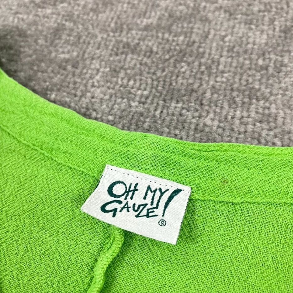 Vintage OH MY GAUZE Womens Size 3 Green V-Neck Blouse Short Sleeve Cotton Gauze Asymmetric Hem Lagenlook Casual Stylish Women's shirt Size XS / US 0-2 / IT 36-38 - 2 Thumbnail